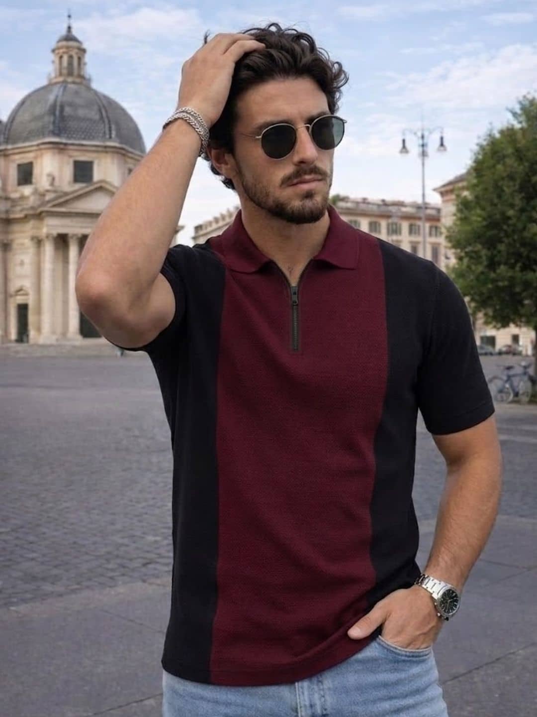 Rigo Men Cotton Blend Regular Fit Colorblock Polo T Shirt ( Maroon )