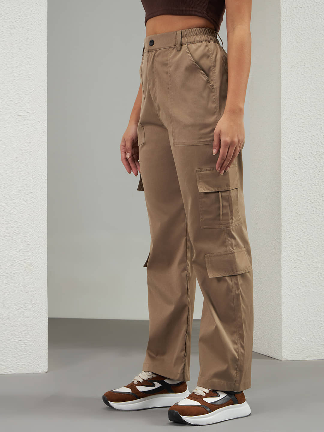True Fades Women Cotton Blend Cargos Trousers ( Beige ) - Trousers | Buy online on ZillyBuy