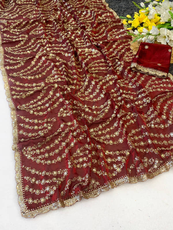 ofline selection Satin Applique Regular Saree With Unstitched Blouse Piece ( Fluorescent Orange ) - Sarees | Buy online on ZillyBuy