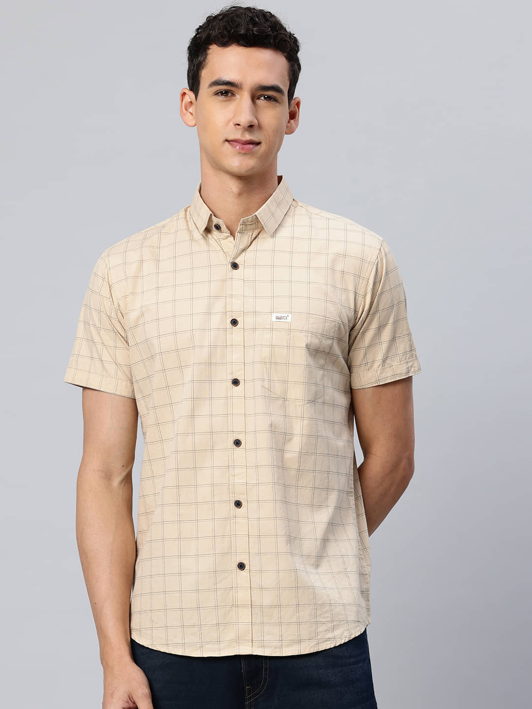 MAJESTIC MAN 100% Cotton Slim Fit Checks Half Sleeves Men's Casual Shirt - White ( Pack of 1 )