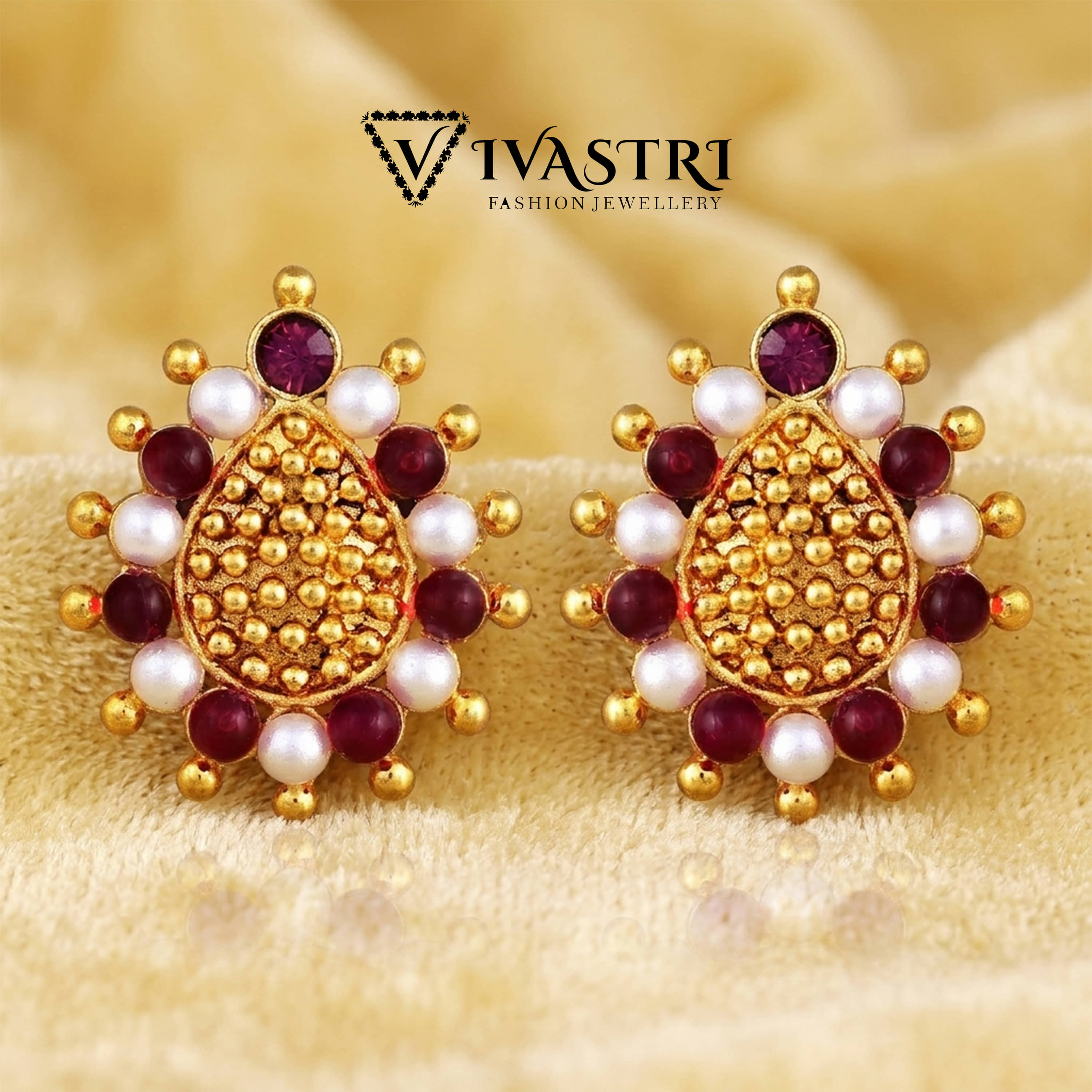 VIVASTRI Golden Stud Earrings ( Pack of 1 ) - Earrings | Buy online on ZillyBuy