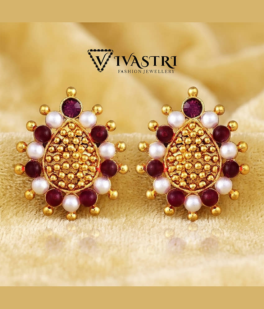 VIVASTRI Golden Stud Earrings ( Pack of 1 ) - Earrings | Buy online on ZillyBuy