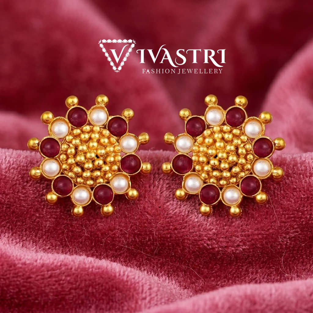 VIVASTRI Golden Stud Earrings ( Pack of 1 ) - Earrings | Buy online on ZillyBuy