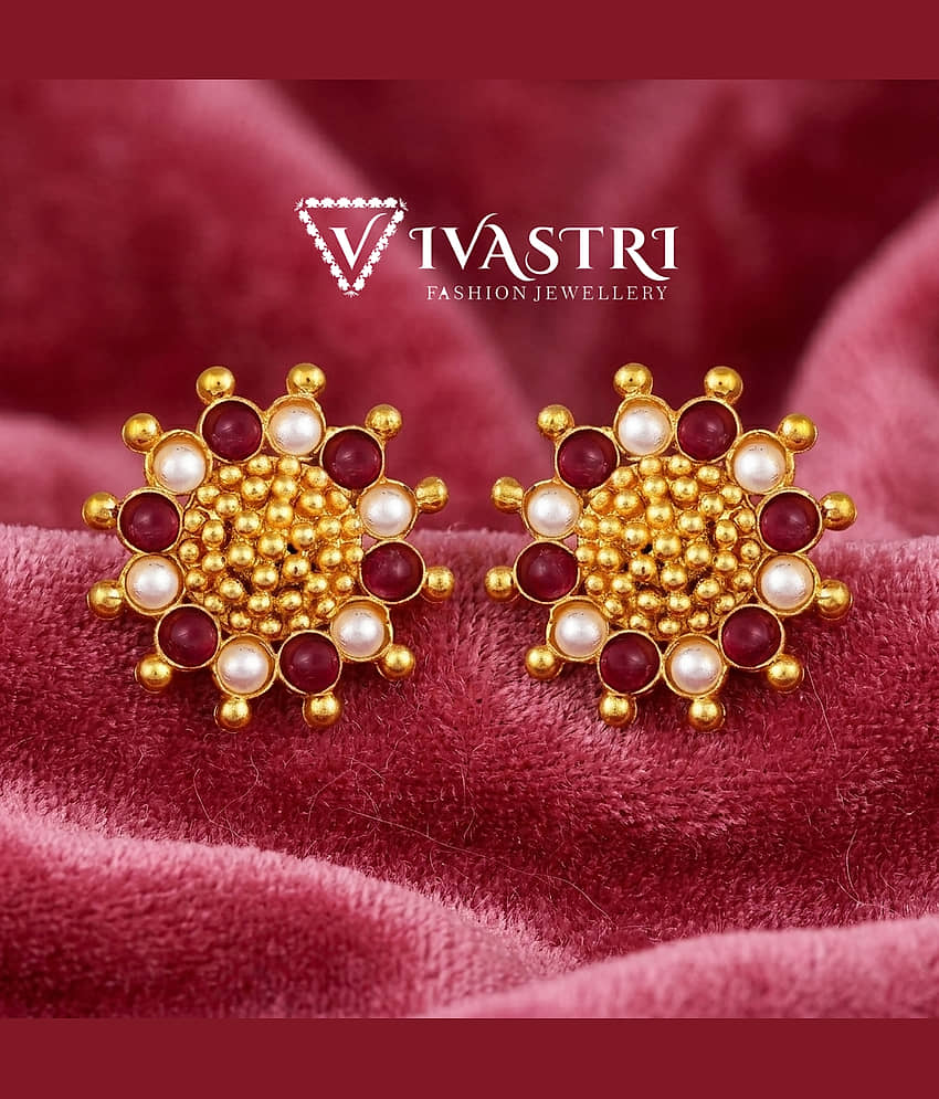 VIVASTRI Golden Stud Earrings ( Pack of 1 ) - Earrings | Buy online on ZillyBuy