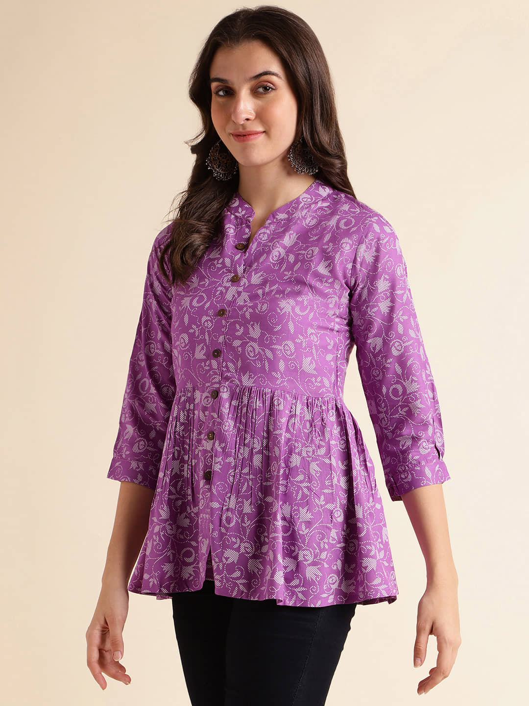 Fabclub Women Rayon Printed A-line Kurti ( Purple ) - Kurtis, Tunics | Buy online on ZillyBuy