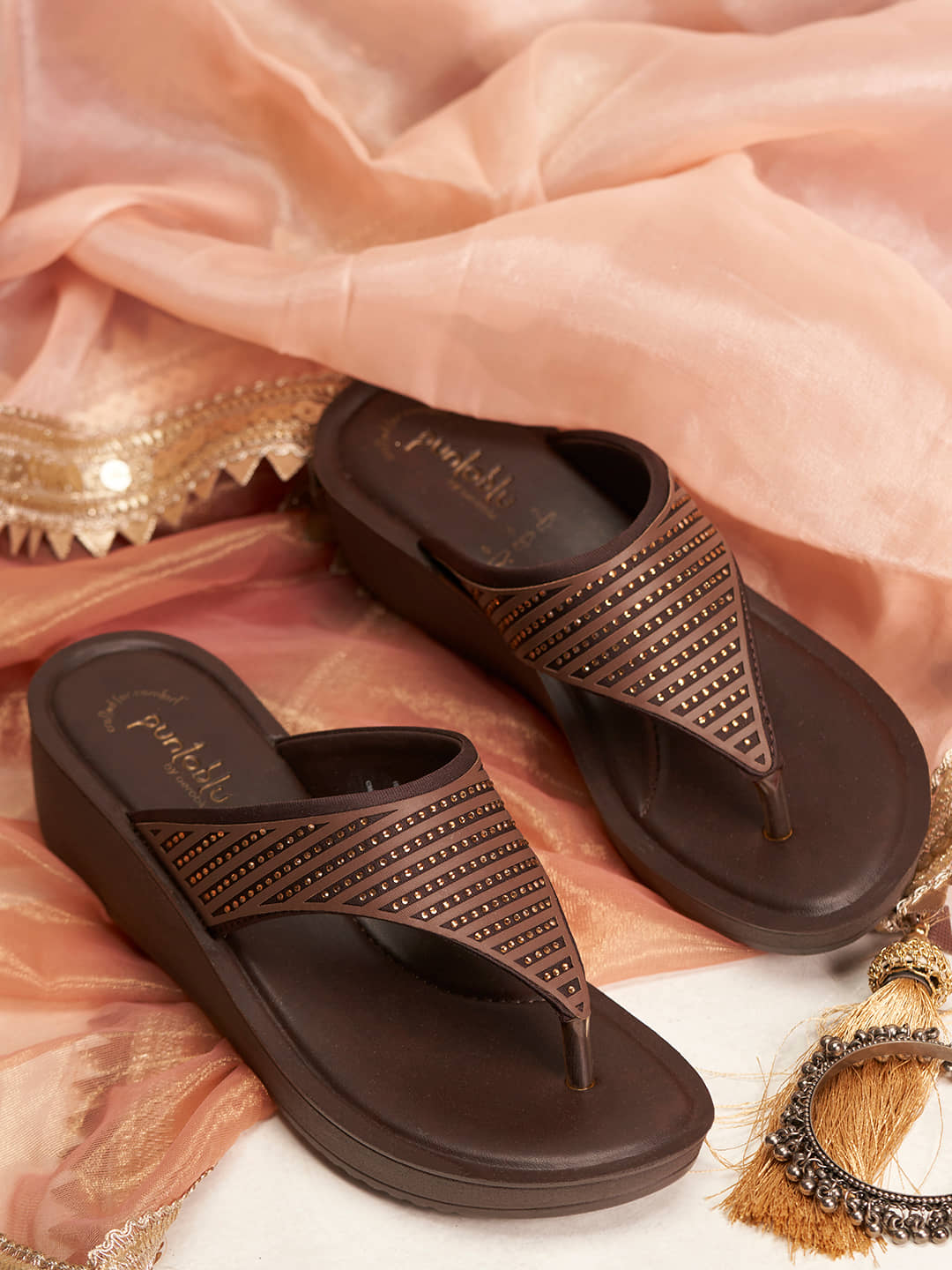 Puntoblu PU23E8-BROWN Brown Women's Open Toe Flats