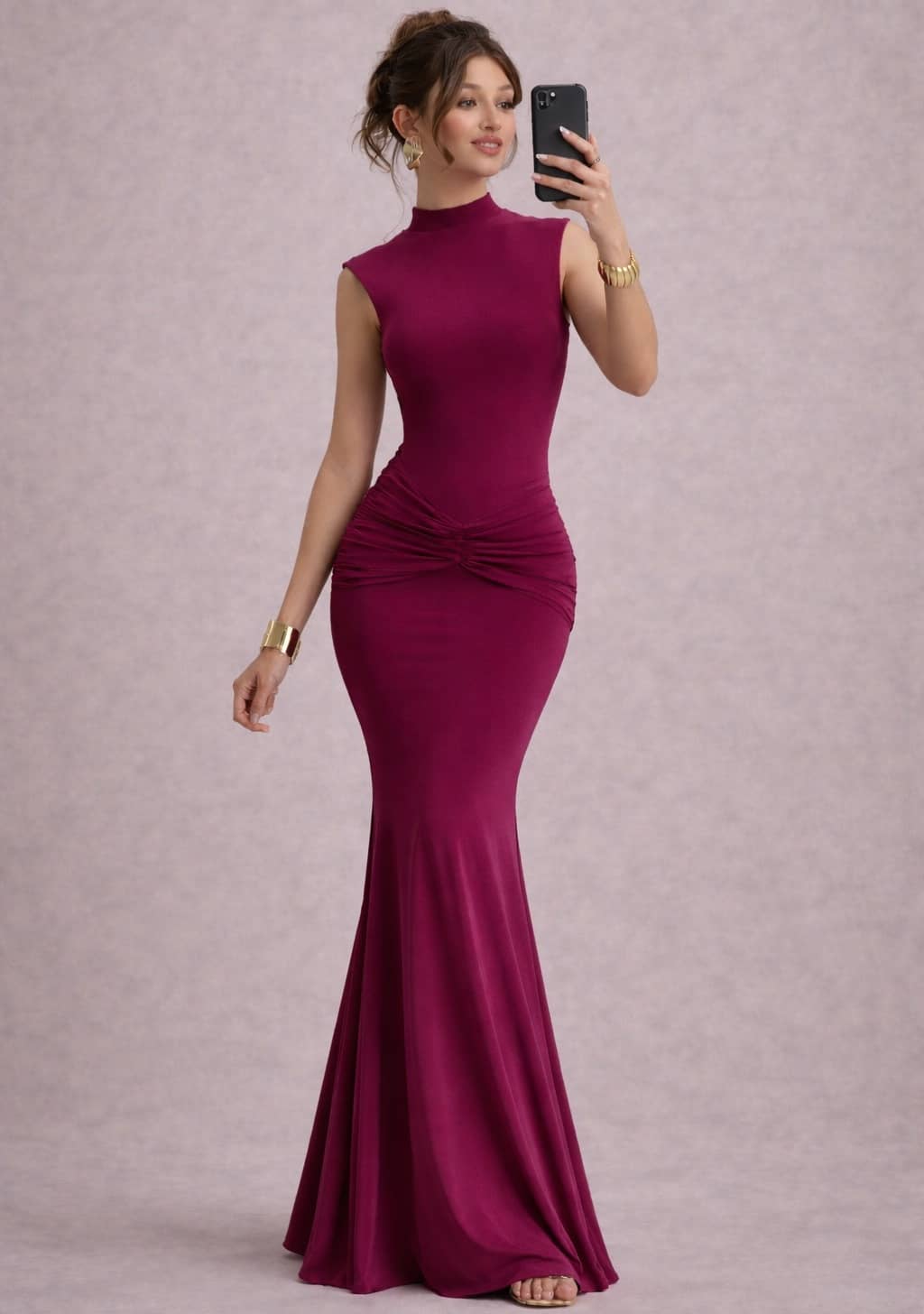 Traquila Women Lycra Fit & Flare Dress ( Maroon )