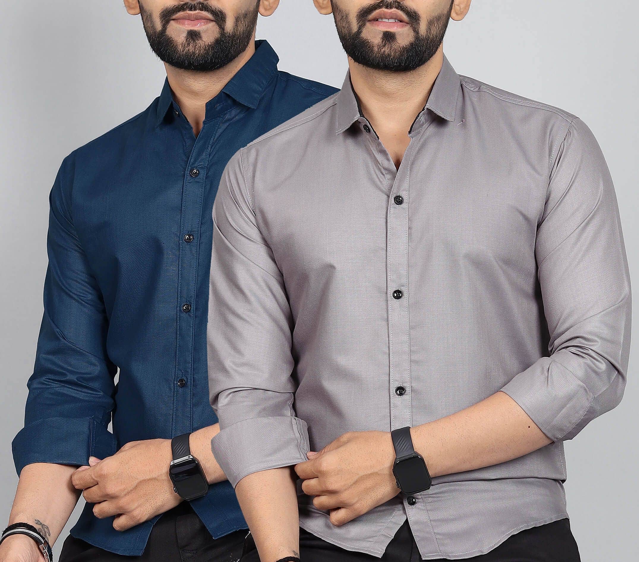 Bluedove Cotton Blend Regular Fit Solids Full Sleeves Men's Casual Shirt - Light Blue ( Pack of 2 )