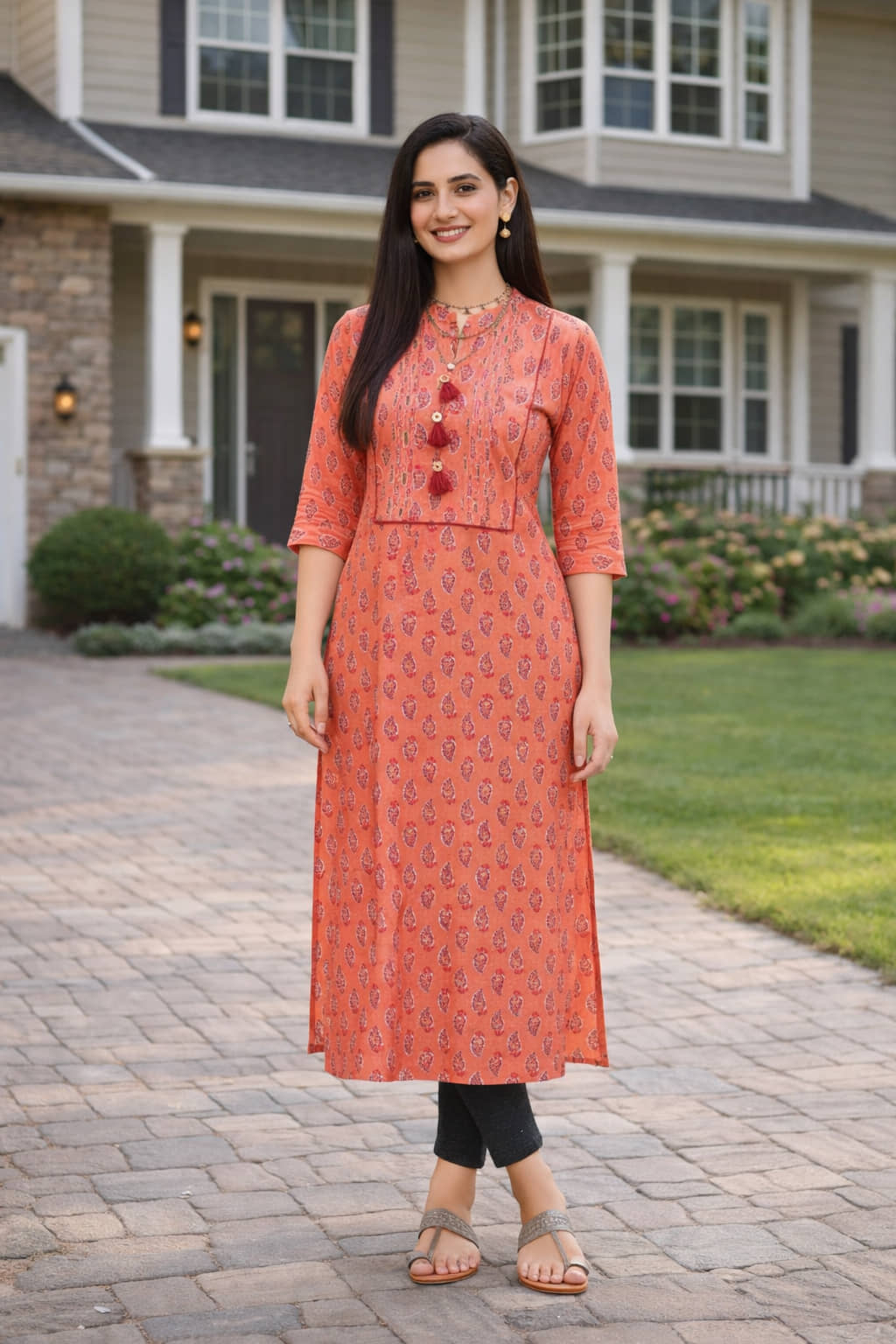 Rajnandini Women 100% Cotton Printed Straight Kurti ( Orange ) - Kurtis, Tunics | Buy online on ZillyBuy