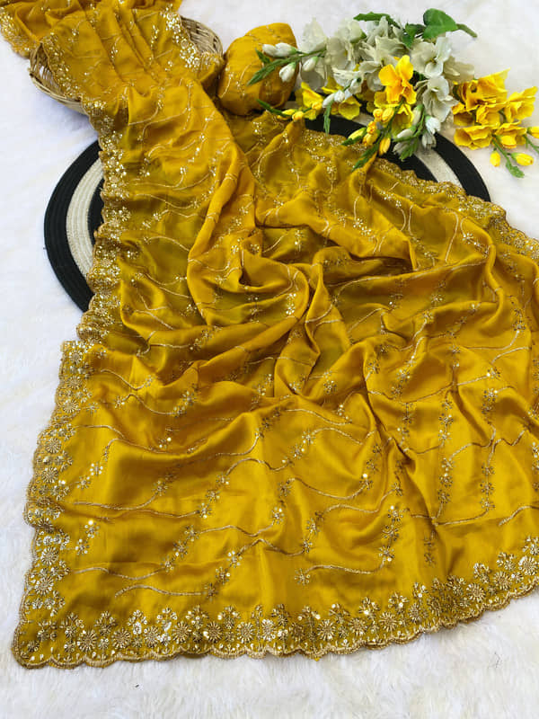 ofline selection Georgette Embroidered Regular Saree With Unstitched Blouse Piece ( Cream ) - Sarees | Buy online on ZillyBuy