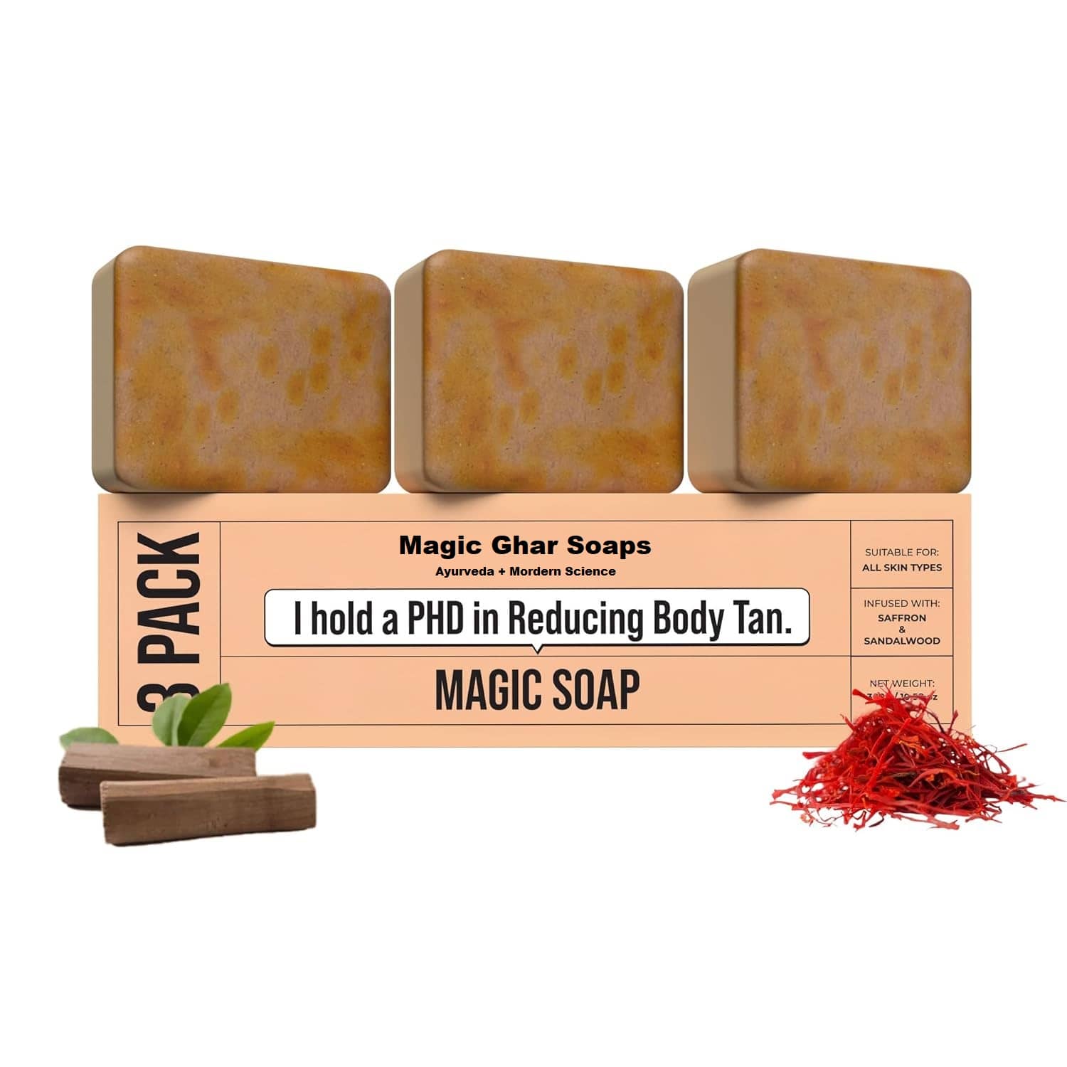 GOVAGGY Skin Whitening Ghar Soaps Sandalwood Saffron Magic Soap Soap for All Skin Type ( Pack of 3 )