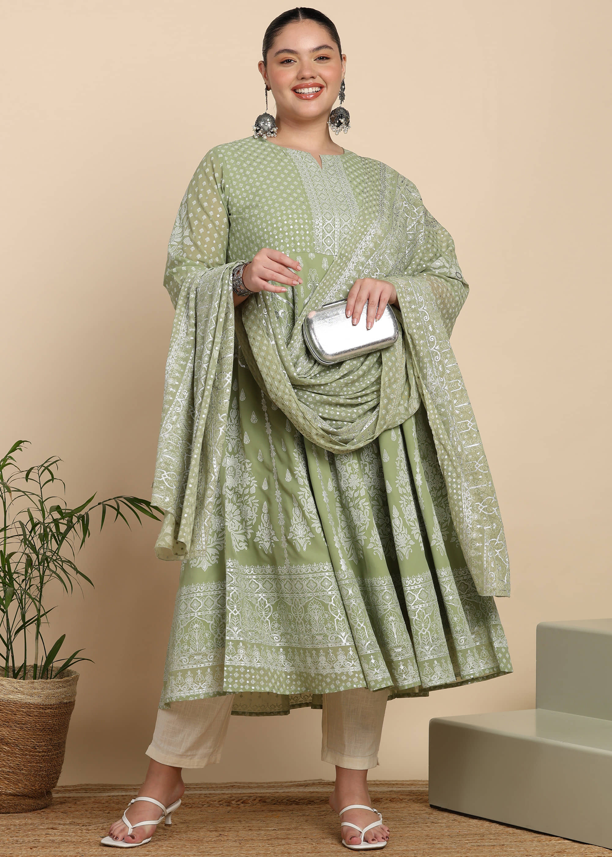 Yash Gallery Women Georgette Printed Anarkali Kurti with Dupatta ( Green ) - Kurtis, Tunics | Buy online on ZillyBuy