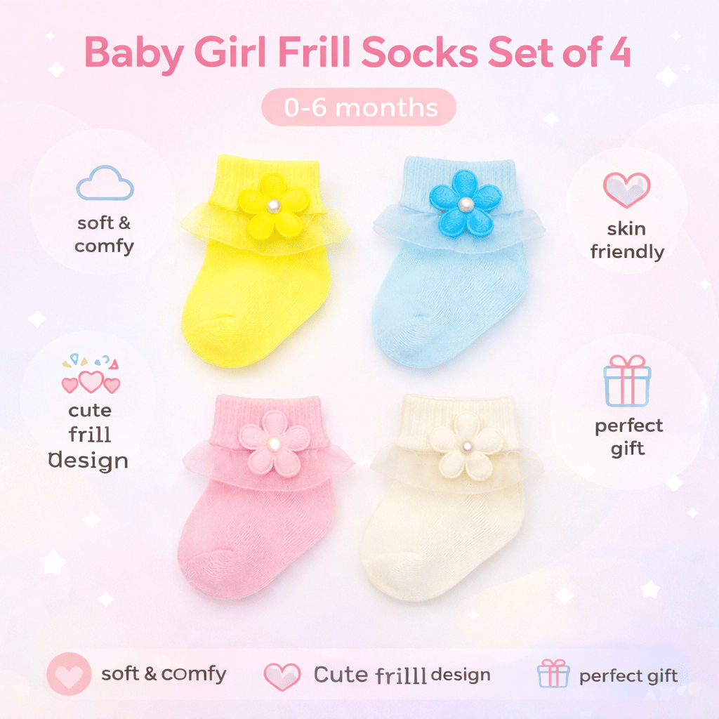 BBYARAJ Pack of 4 Baby Girls Polyester Ankle Length Socks ( Black ) - Socks | Buy online on ZillyBuy