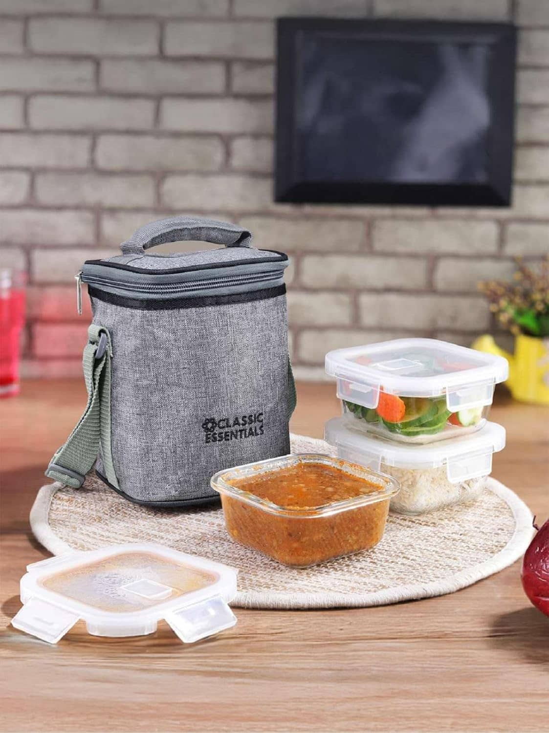 Classic Essentials Glass Square Lunch box set 4 Glass Lunch Box 3 - Container ( Pack of 4 )