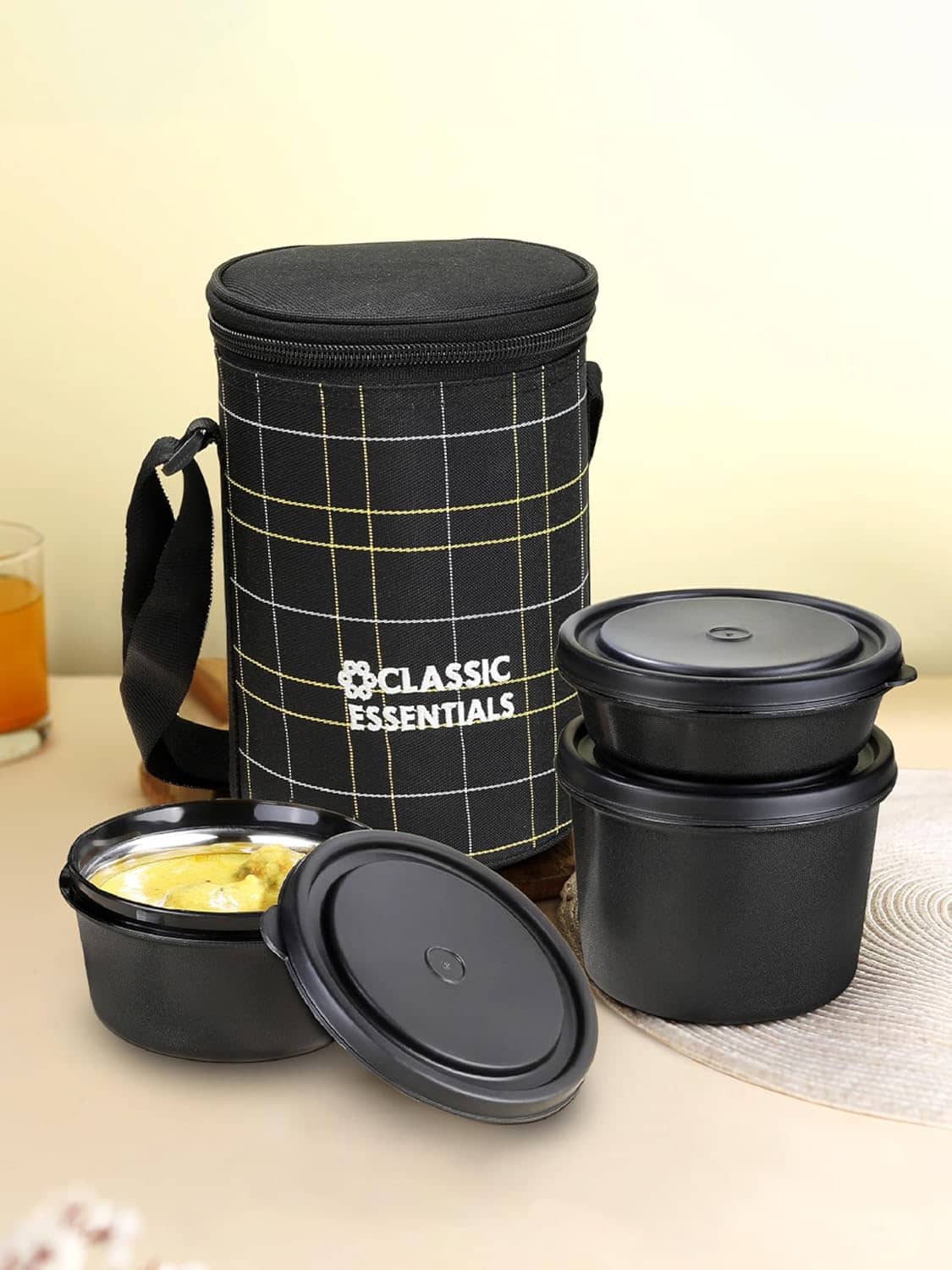 Classic Essentials Steel Lunch Box, 3 Containers Stainless Steel Lunch Box 3 - Container ( Pack of 5 )