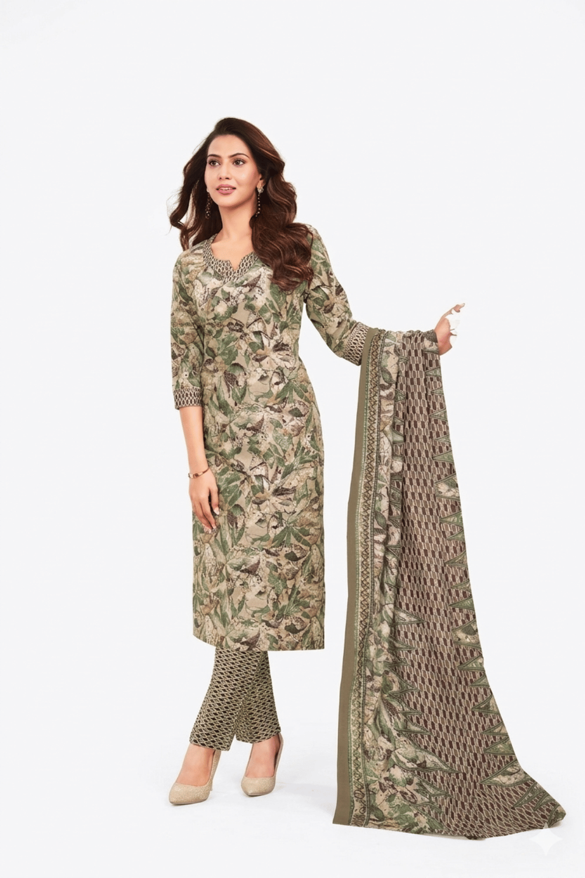 SIMMU Women Cotton Printed Straight Kurti With Pants ( Brown )