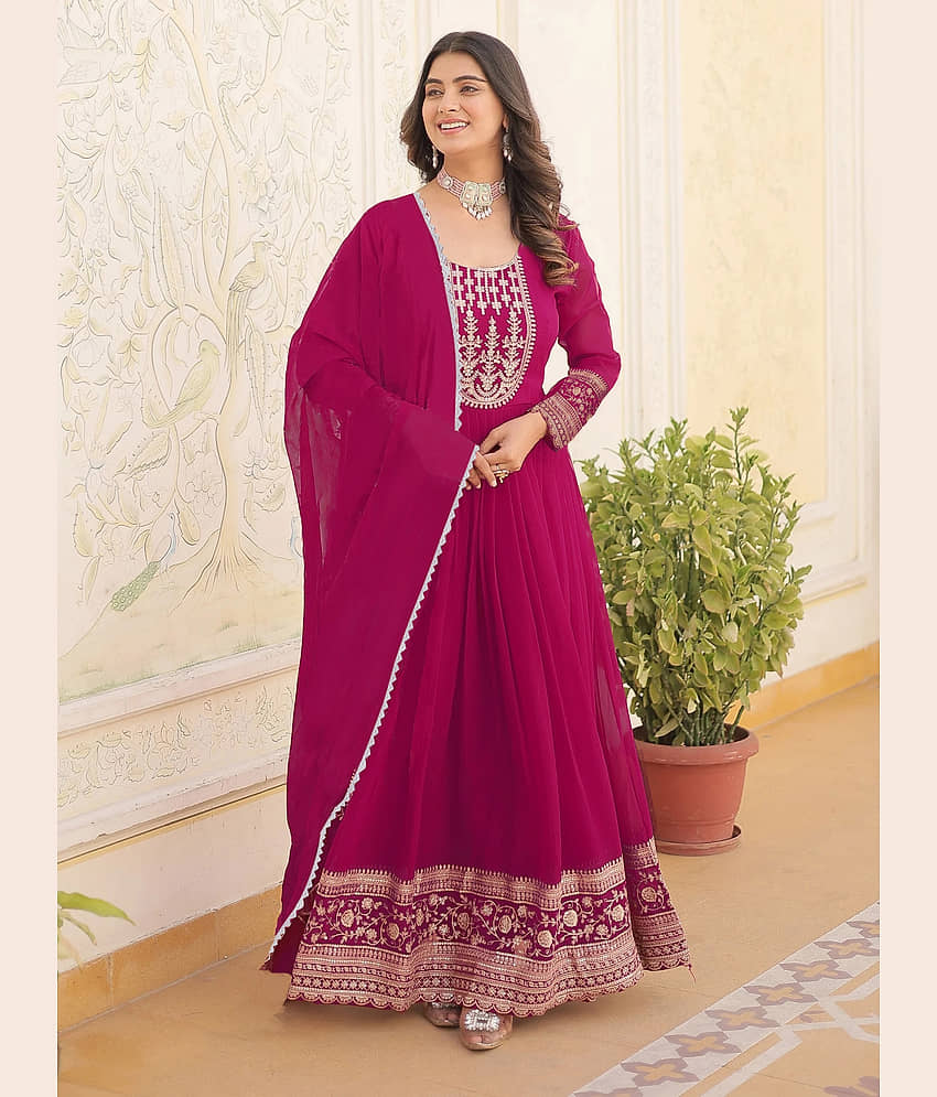 kedar fab Women's Georgette Stitched Anarkali Ethnic Gown With Dupatta - Unstitched Fabrics | Buy online on ZillyBuy