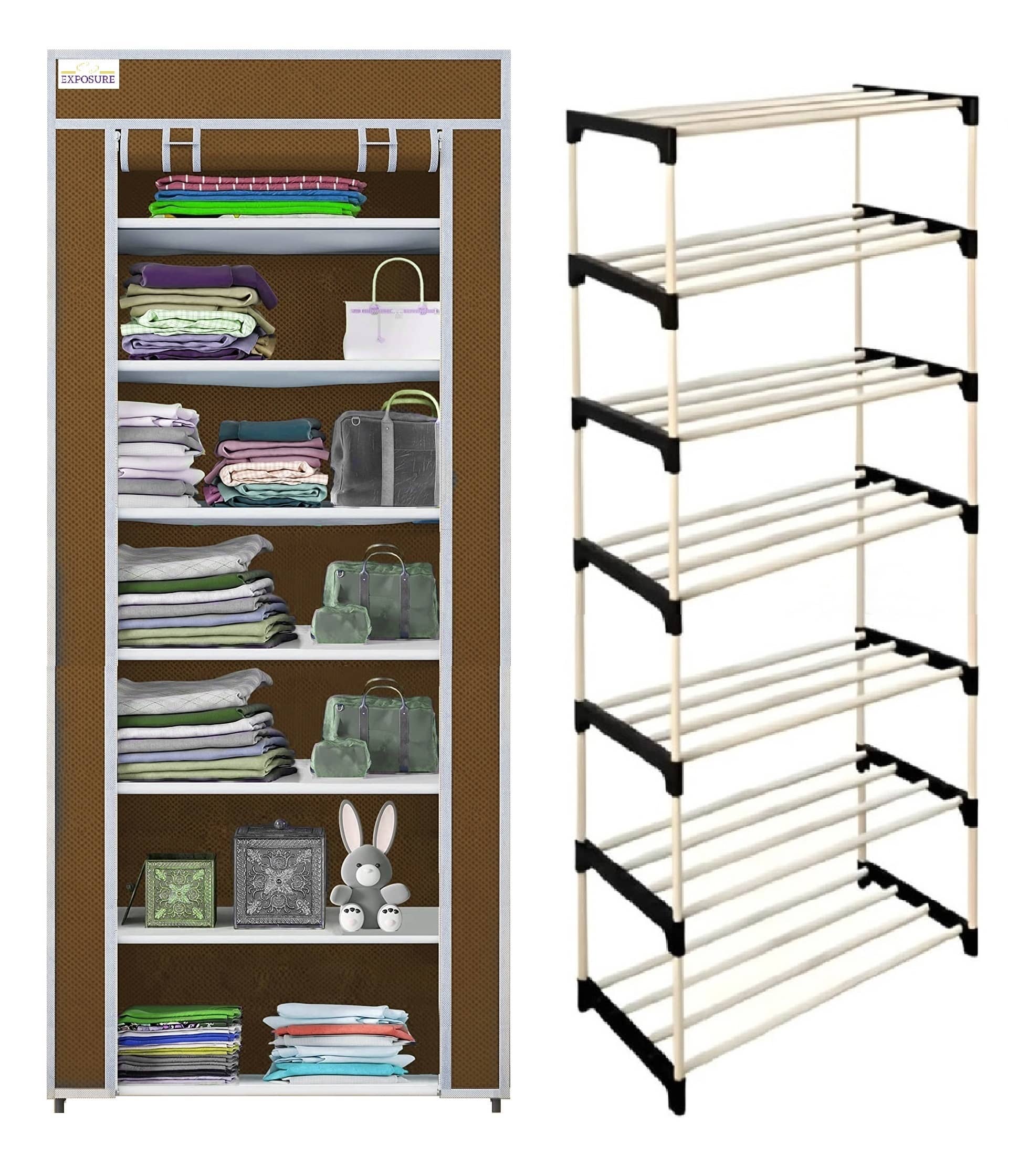 7 layer brown wardrobe pvc
