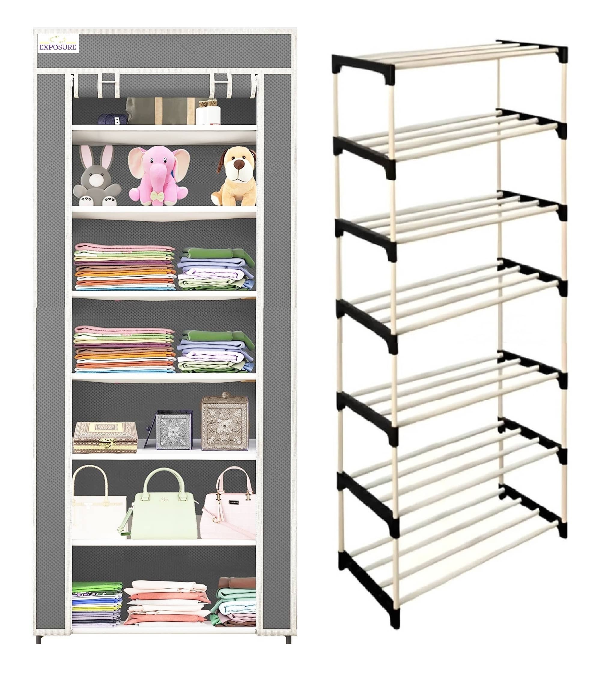 7 layer grey wardrobe pvc