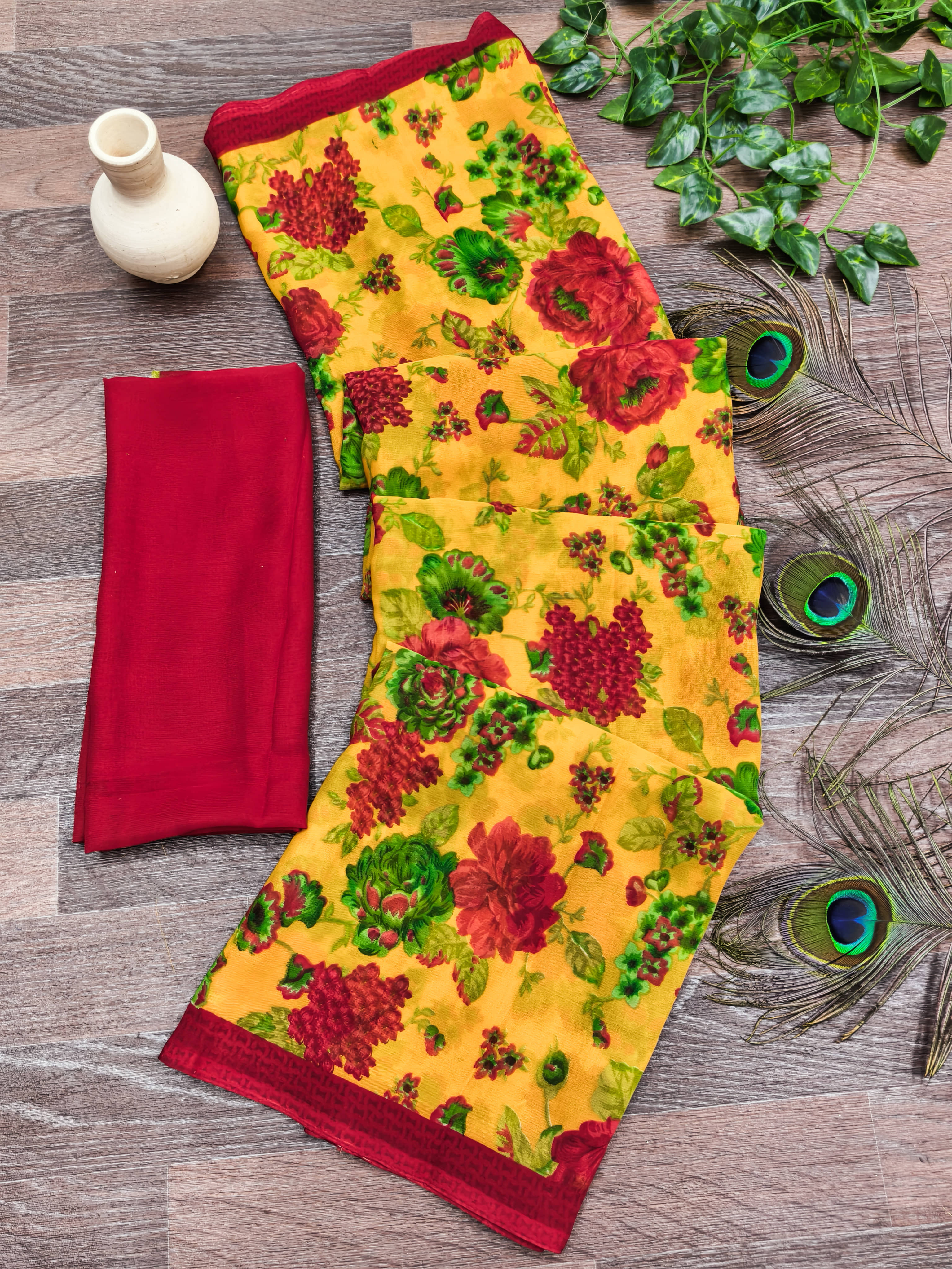 Kanooda Prints Georgette Printed Regular Saree With Unstitched Blouse Piece ( Multicolor 4 ) - Sarees | Buy online on ZillyBuy