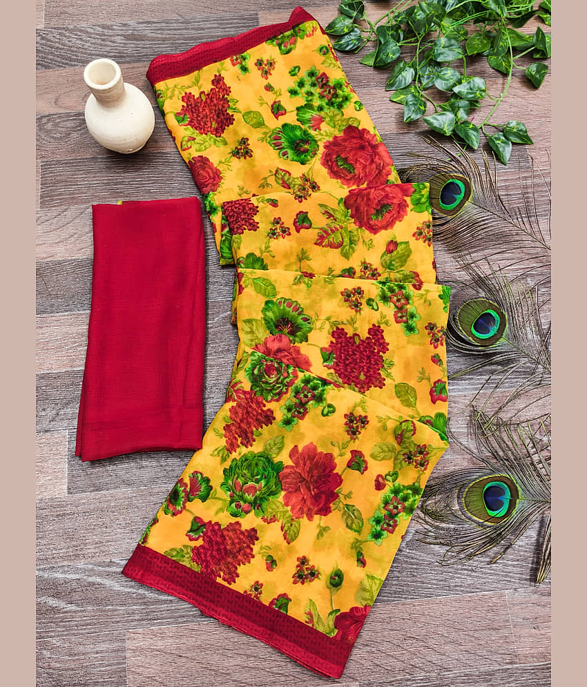 Kanooda Prints Georgette Printed Regular Saree With Unstitched Blouse Piece ( Multicolor 4 ) - Sarees | Buy online on ZillyBuy