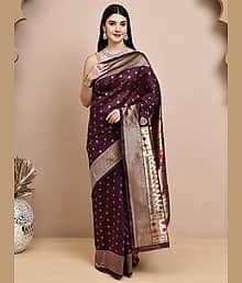 StyleDeal Jacquard Woven Banarasi saree With Unstitched Blouse Piece ( Purple )