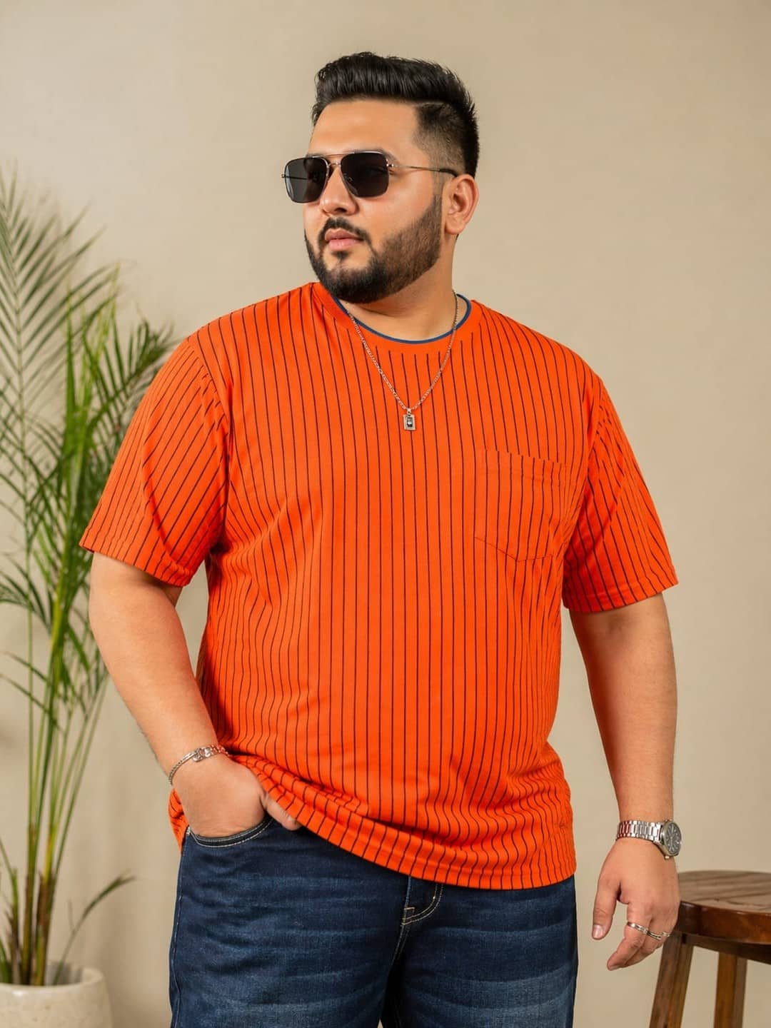 AUSTIVO Men Cotton Blend Regular Fit Printed T-Shirt ( Orange )
