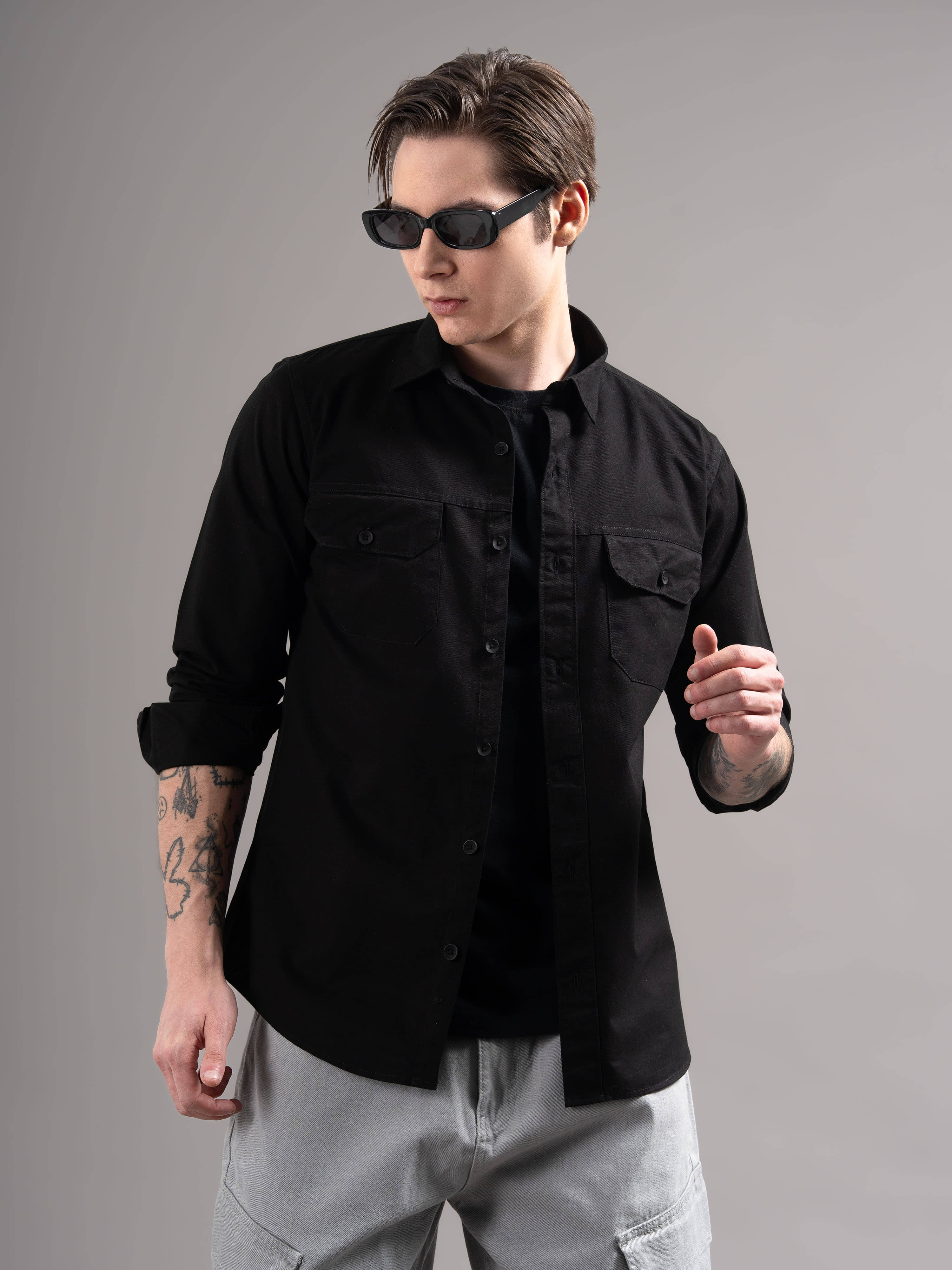 Paul Street 100% Cotton Regular Fit Solids Full Sleeves Men's Casual Shirt - Black ( Pack of 1 )