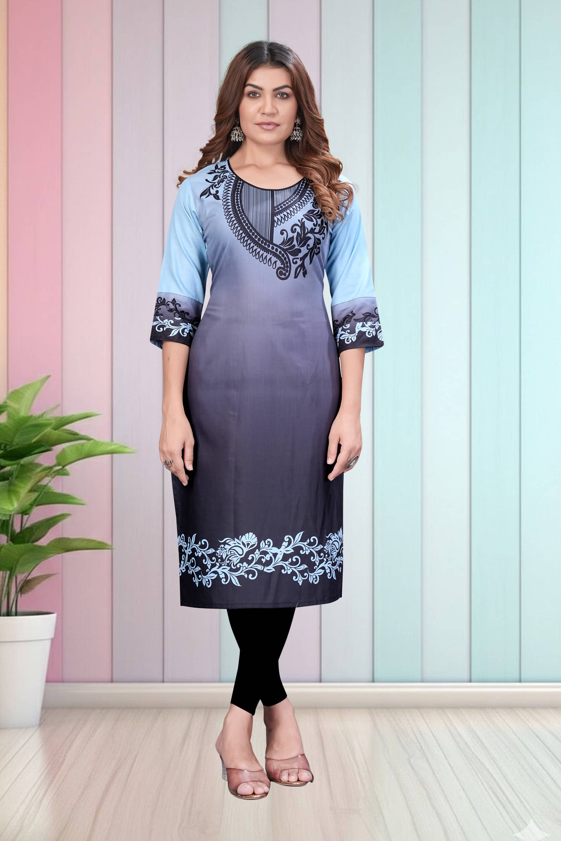 Hetsa Women Rayon Printed A-line Kurti ( Aqua Blue ) - Kurtis, Tunics | Buy online on ZillyBuy