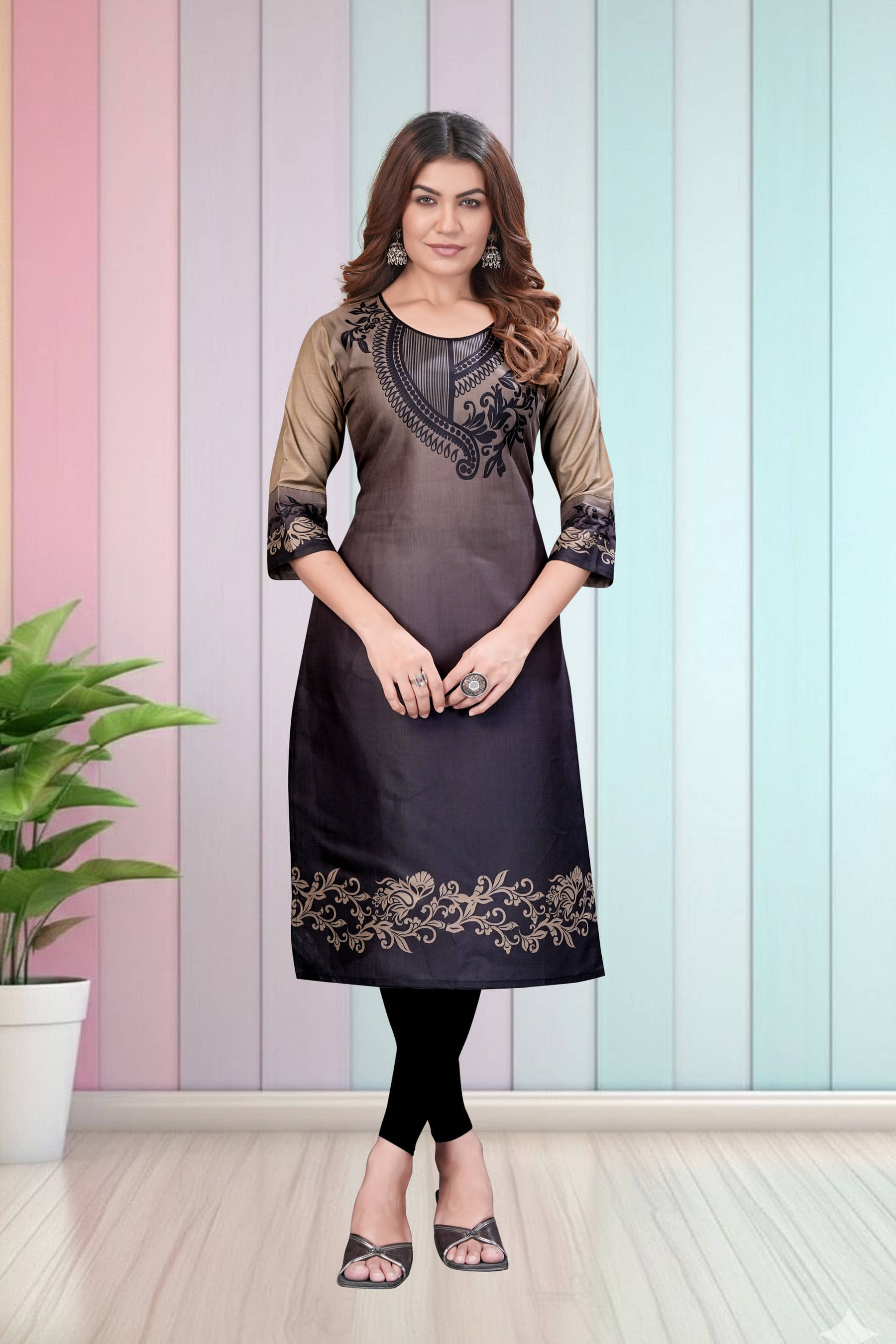 Hetsa Women Rayon Printed A-line Kurti ( Grey Melange ) - Kurtis, Tunics | Buy online on ZillyBuy