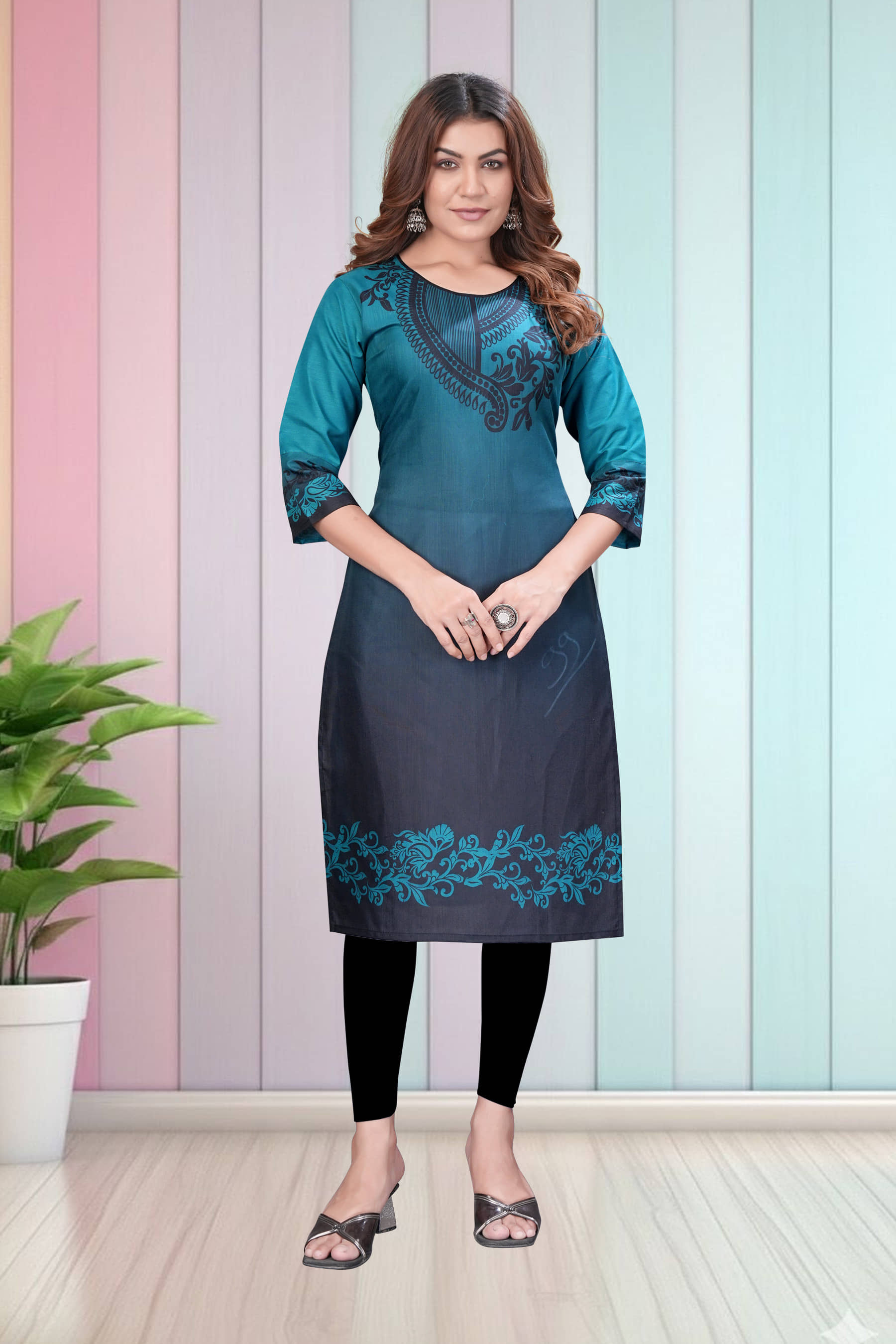 Hetsa Women Rayon Printed A-line Kurti ( Blue ) - Kurtis, Tunics | Buy online on ZillyBuy