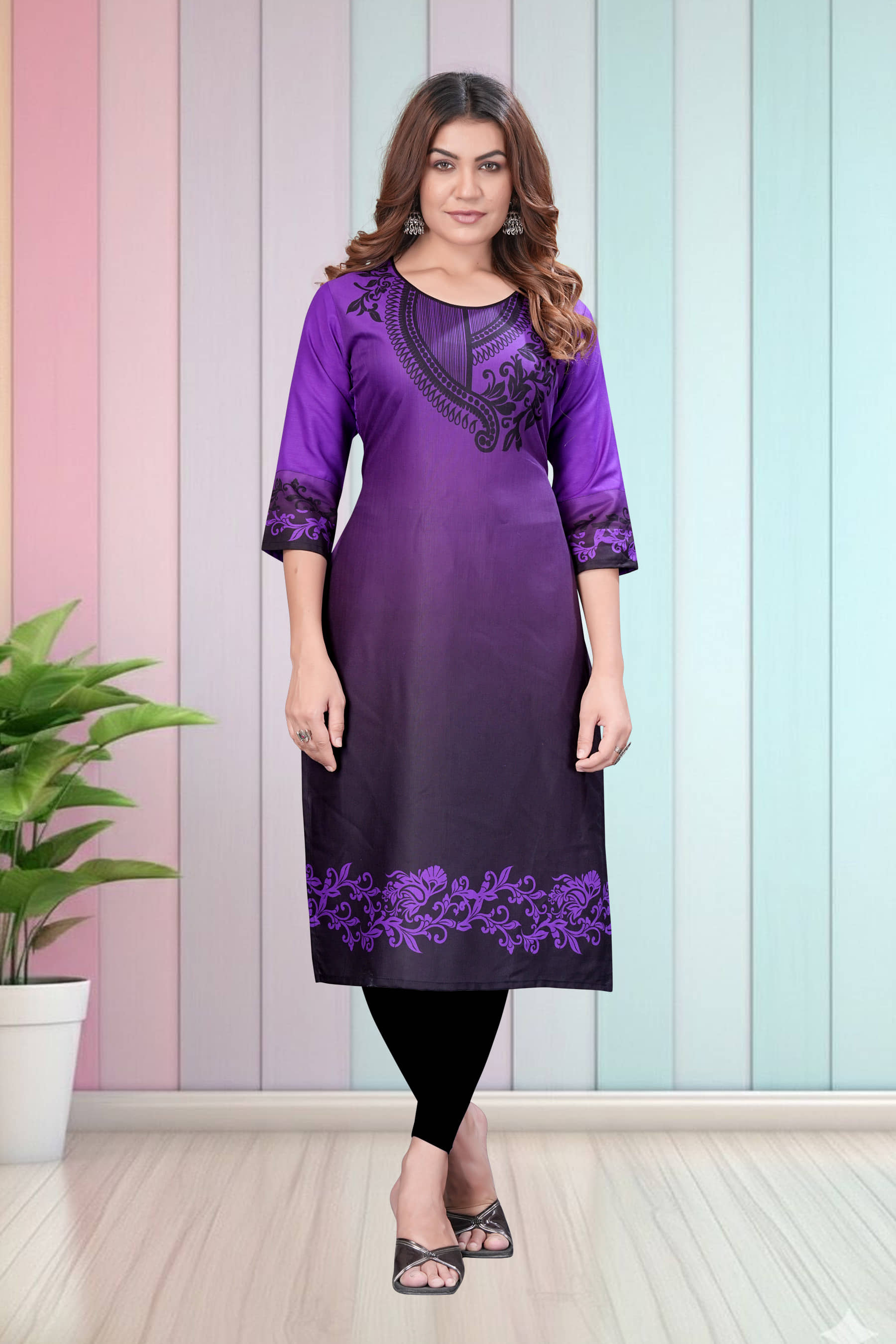 Hetsa Women Rayon Printed A-line Kurti ( Purple ) - Kurtis, Tunics | Buy online on ZillyBuy