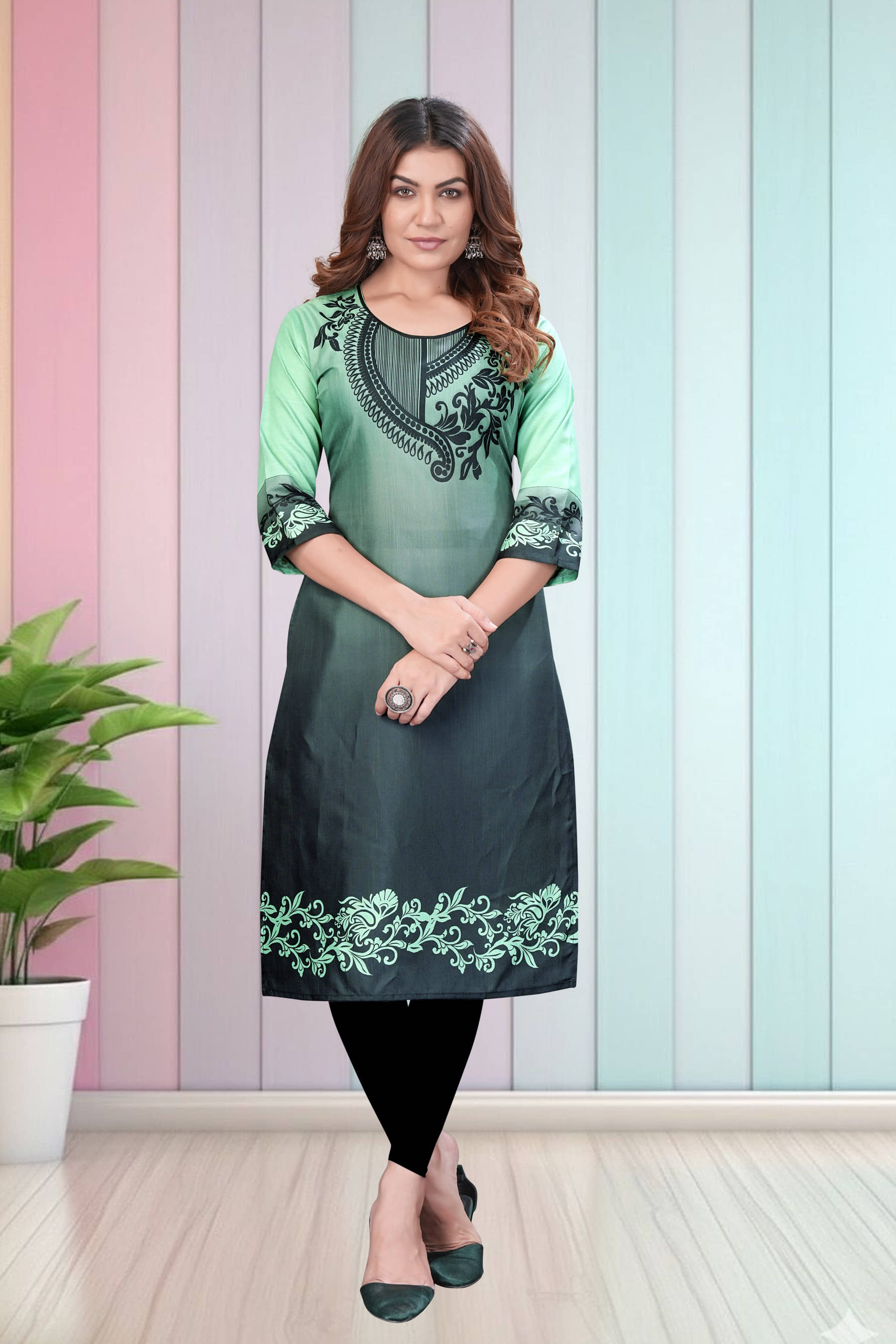 Hetsa Women Rayon Printed A-line Kurti ( Mint Green ) - Kurtis, Tunics | Buy online on ZillyBuy