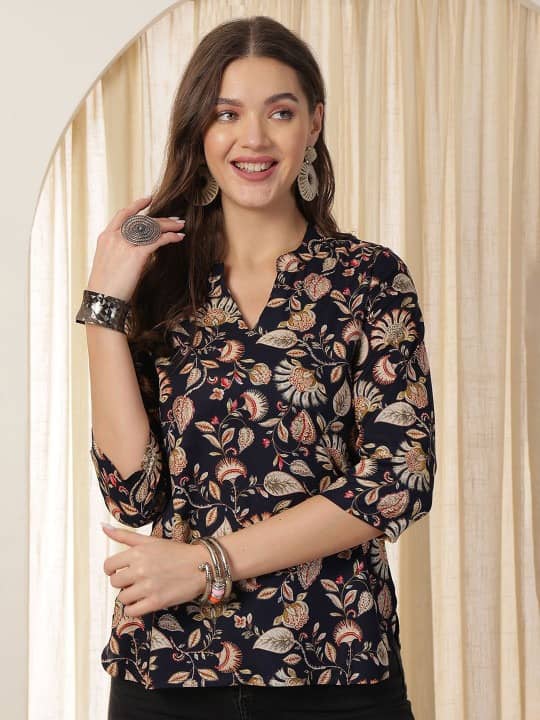AK FASHION MALL Women's Cotton Blend Regular Top ( Multicolor 2 )