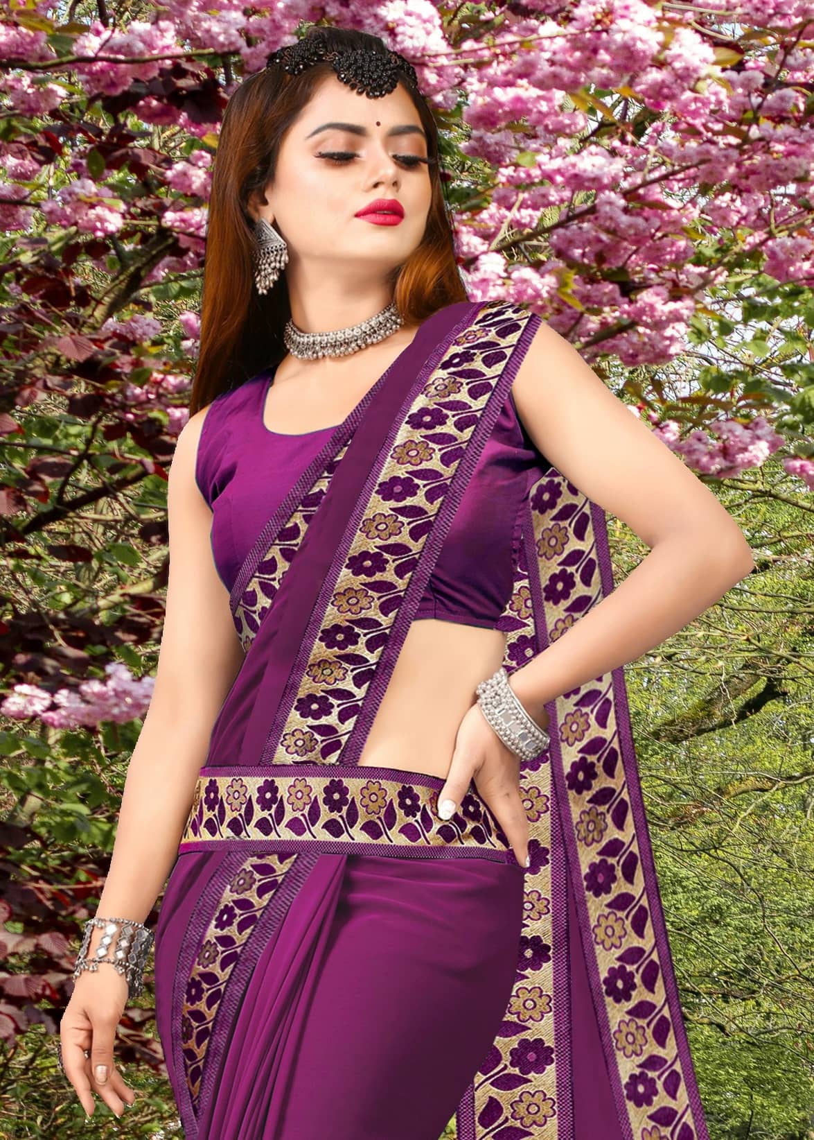 WXW Fashion Lycra Embroidered Regular Saree With Unstitched Blouse Piece ( Blue ) - Sarees | Buy online on ZillyBuy