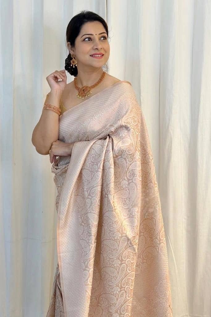 fab woven Art Silk Woven Design Banarasi saree With Unstitched Blouse Piece ( White ) - Sarees | Buy online on ZillyBuy