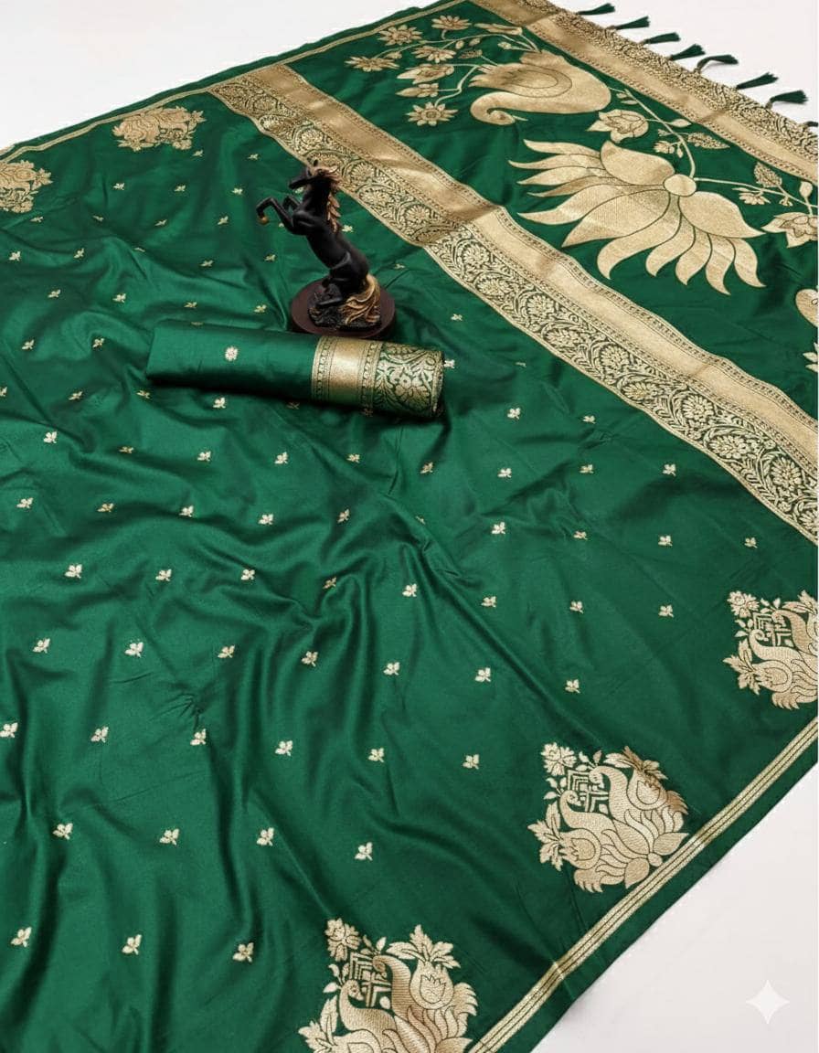 fab woven Art Silk Woven Design Banarasi saree With Unstitched Blouse Piece ( Green ) - Sarees | Buy online on ZillyBuy