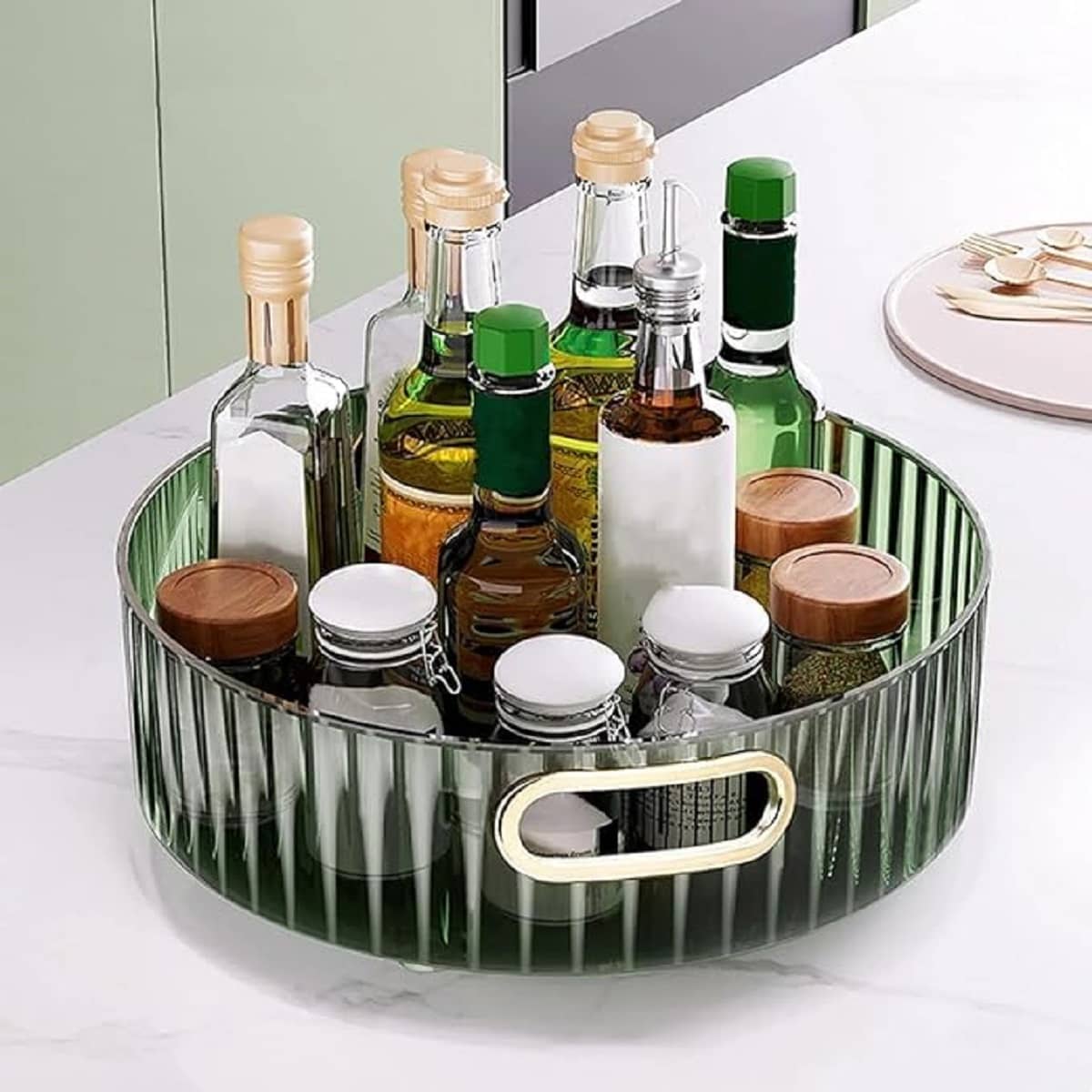 Multi-Purpose 360° Rotating Organizer Tray, Space-Saving Kitchen & Pantry Storage, Fruit Organization Rotating Tray, Easy-Access Turntable for Spices, Storage & More, Makeup Organizer, Spinning Skincare Cosmetic Organizer Tray, Kitchen Organizer