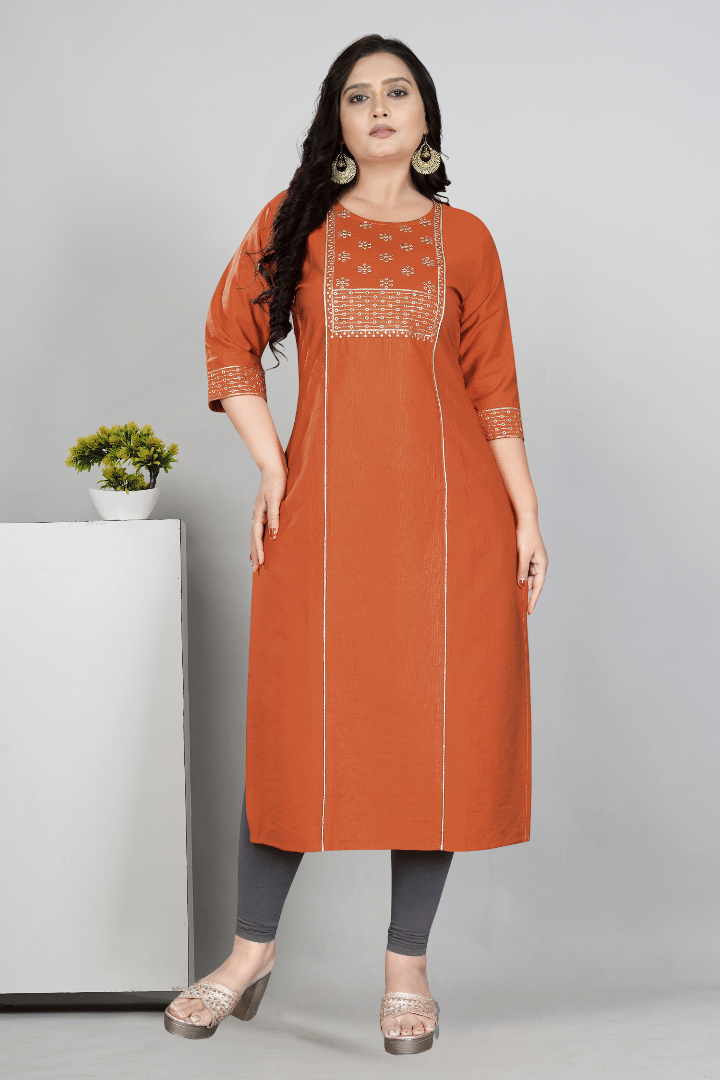 RIAANA Women Cotton Silk Zari Embroidered A-line Kurti ( Pink ) - Kurtis, Tunics | Buy online on ZillyBuy