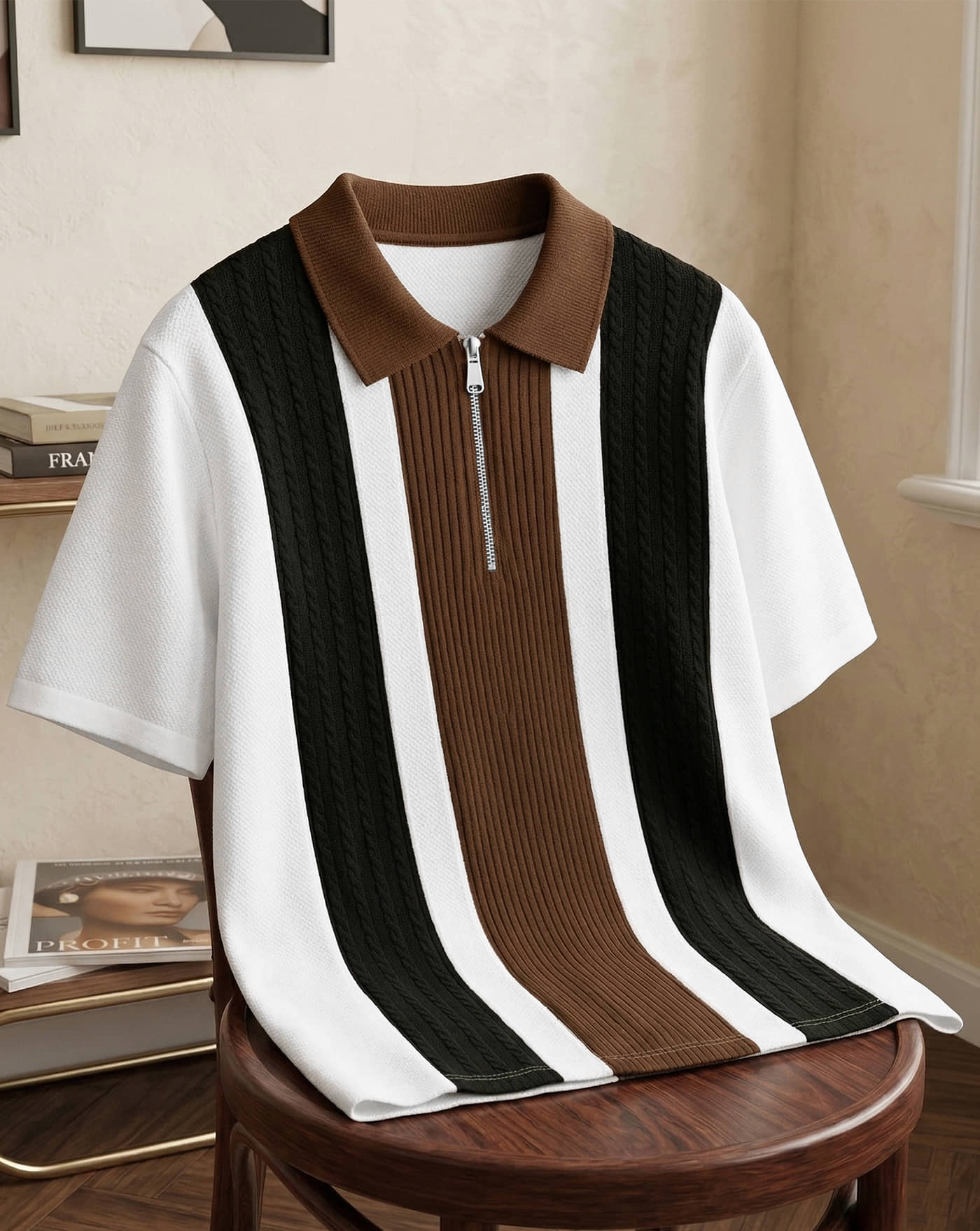 AUSK Men Cotton Blend Regular Fit Colorblock Polo T Shirt ( Coffee )