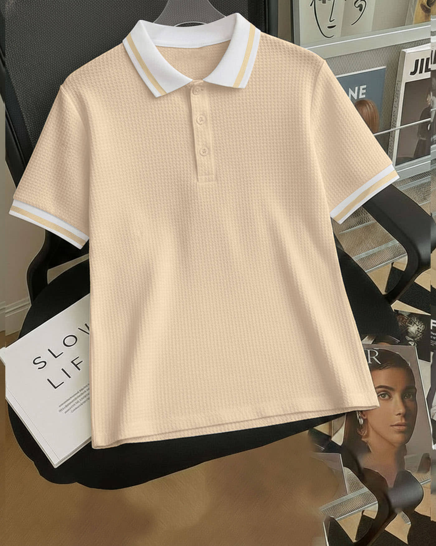 AUSK Men Cotton Blend Regular Fit Solid Polo T Shirt ( Beige )