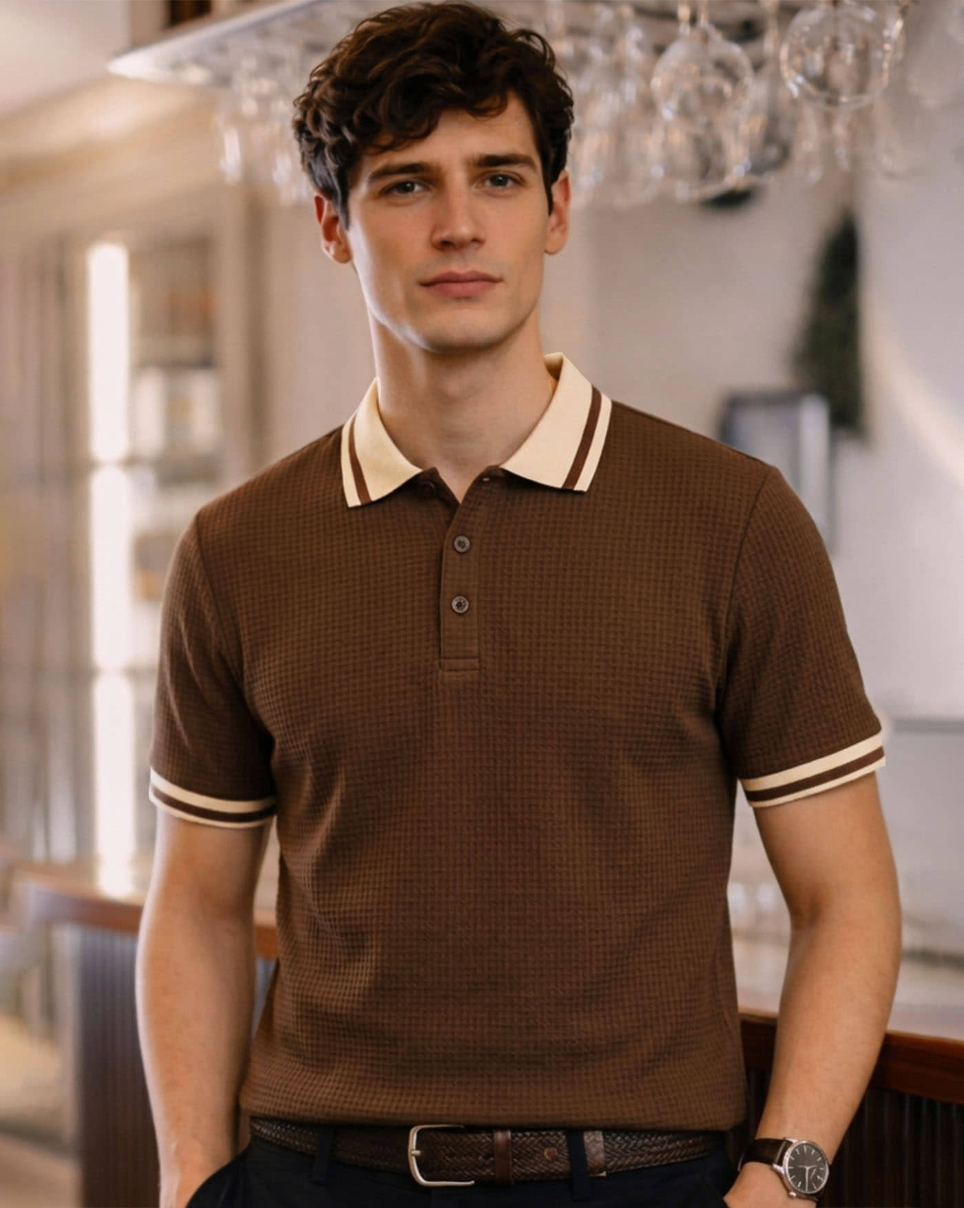 AUSK Men Cotton Blend Regular Fit Solid Polo T Shirt ( Beige )