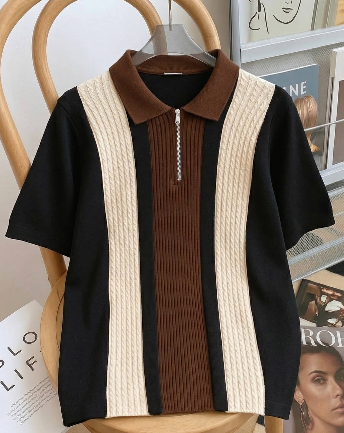 AUSK Men Cotton Blend Regular Fit Colorblock Polo T Shirt ( Coffee )