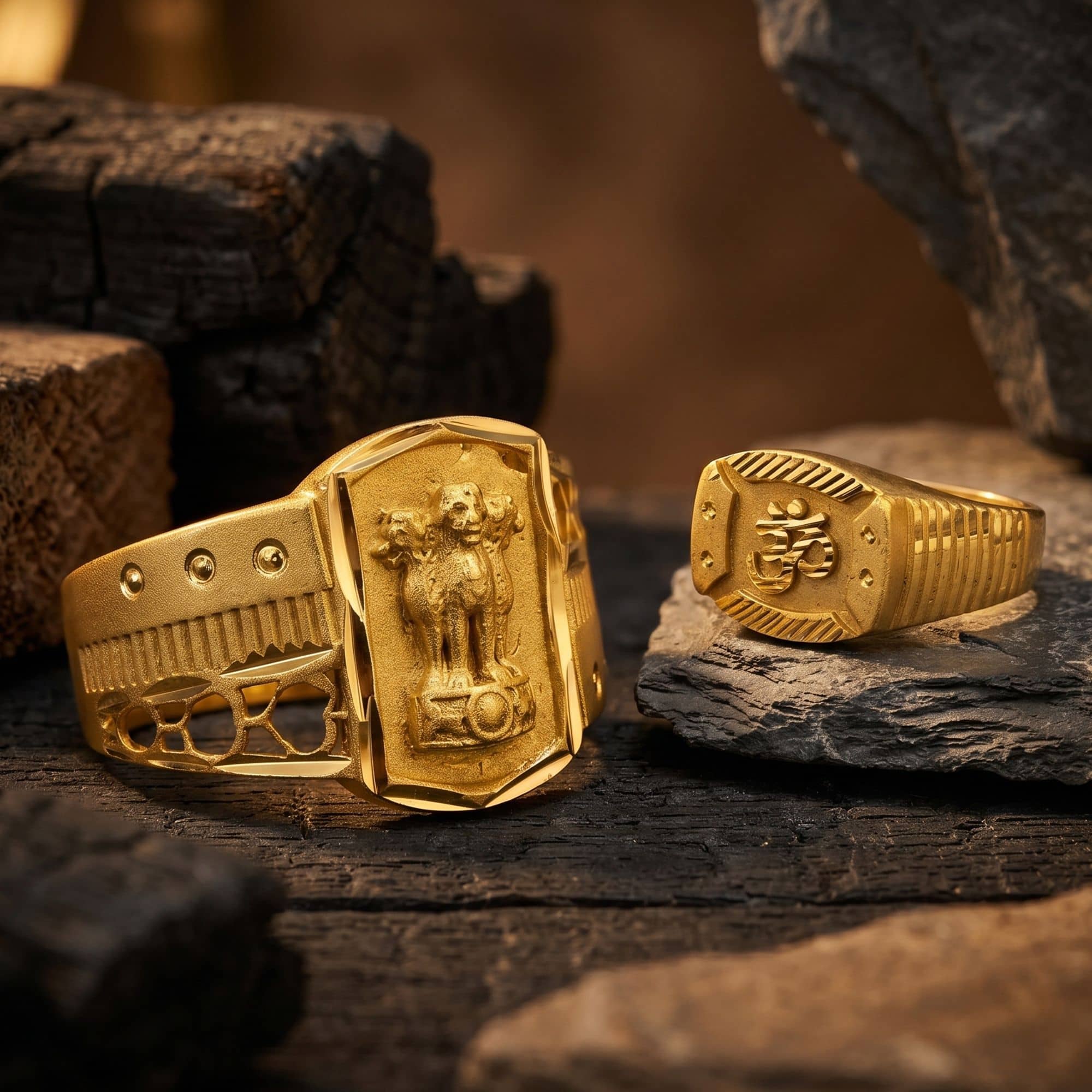 AKLINA Golden Multi Finger Rings ( Pack of 2 )