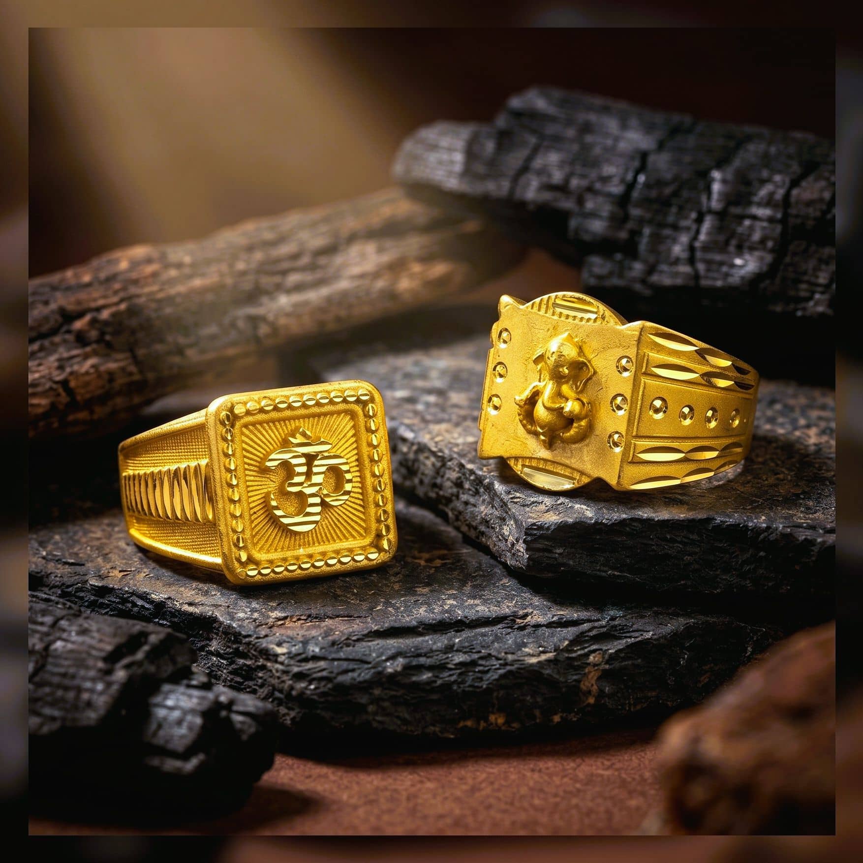 AKLINA Golden Multi Finger Rings ( Pack of 2 )