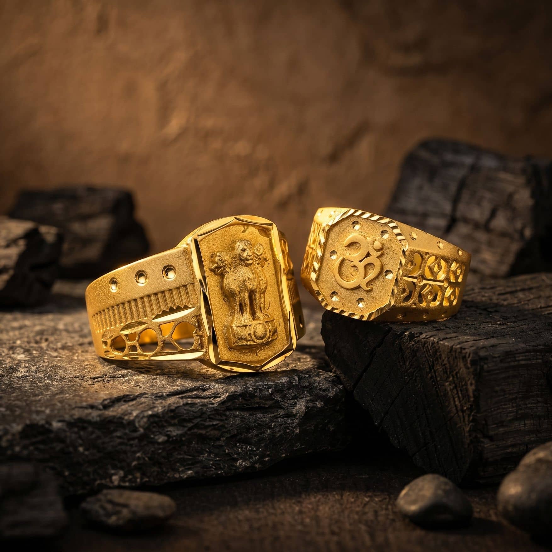 AKLINA Golden Multi Finger Rings ( Pack of 2 )