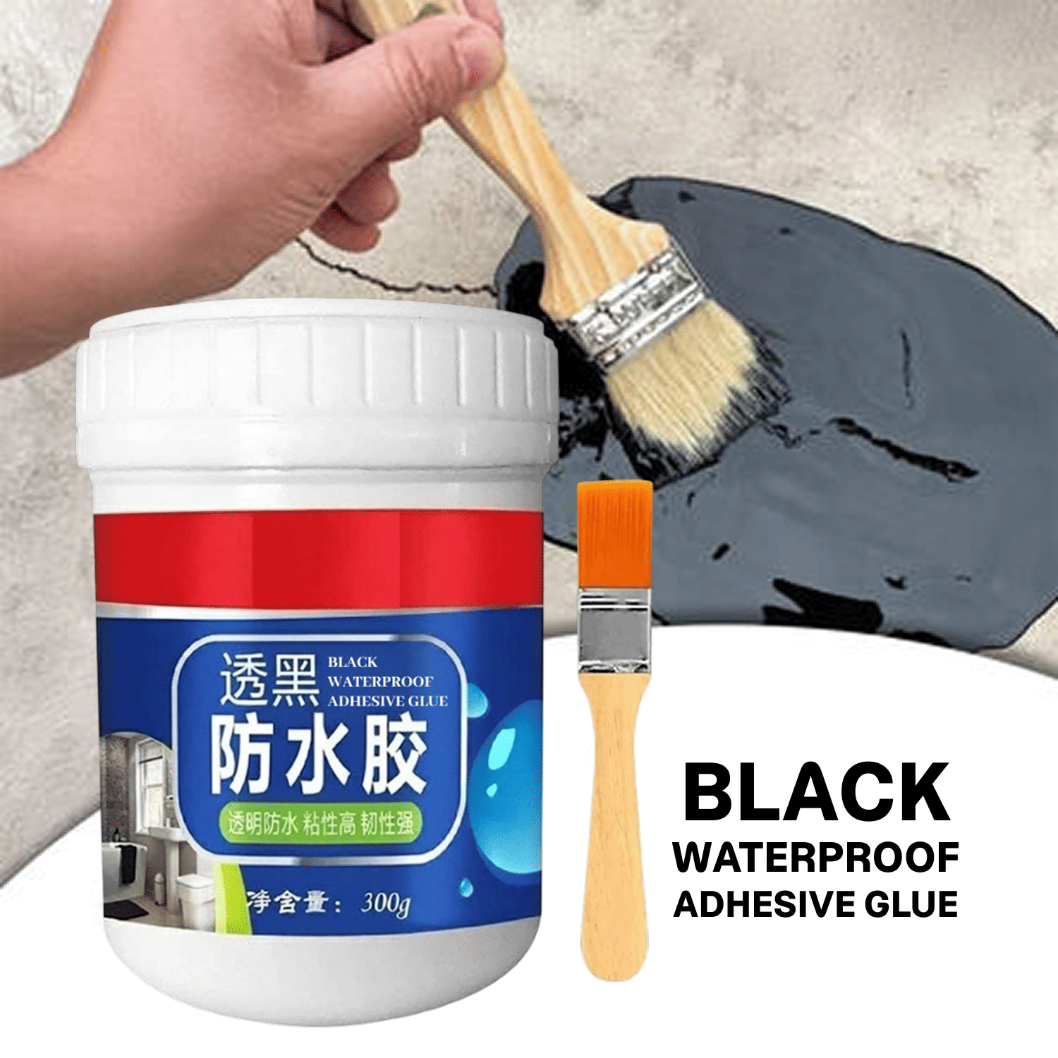 Black Waterproof Adhesive Glue 300g | Multi-Purpose Sealant Paste with Brush | Leak Repair & Crack Filling Utility Tool