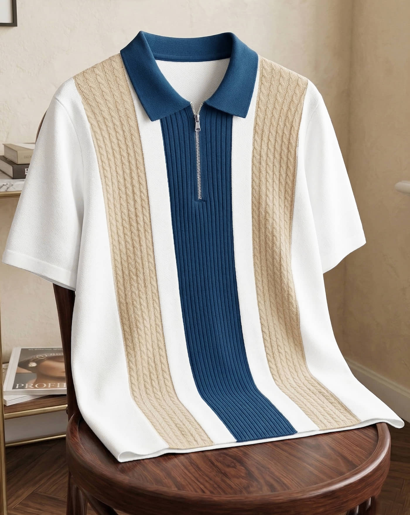 ENITOR Men Cotton Blend Regular Fit Colorblock Polo T Shirt ( Off White )