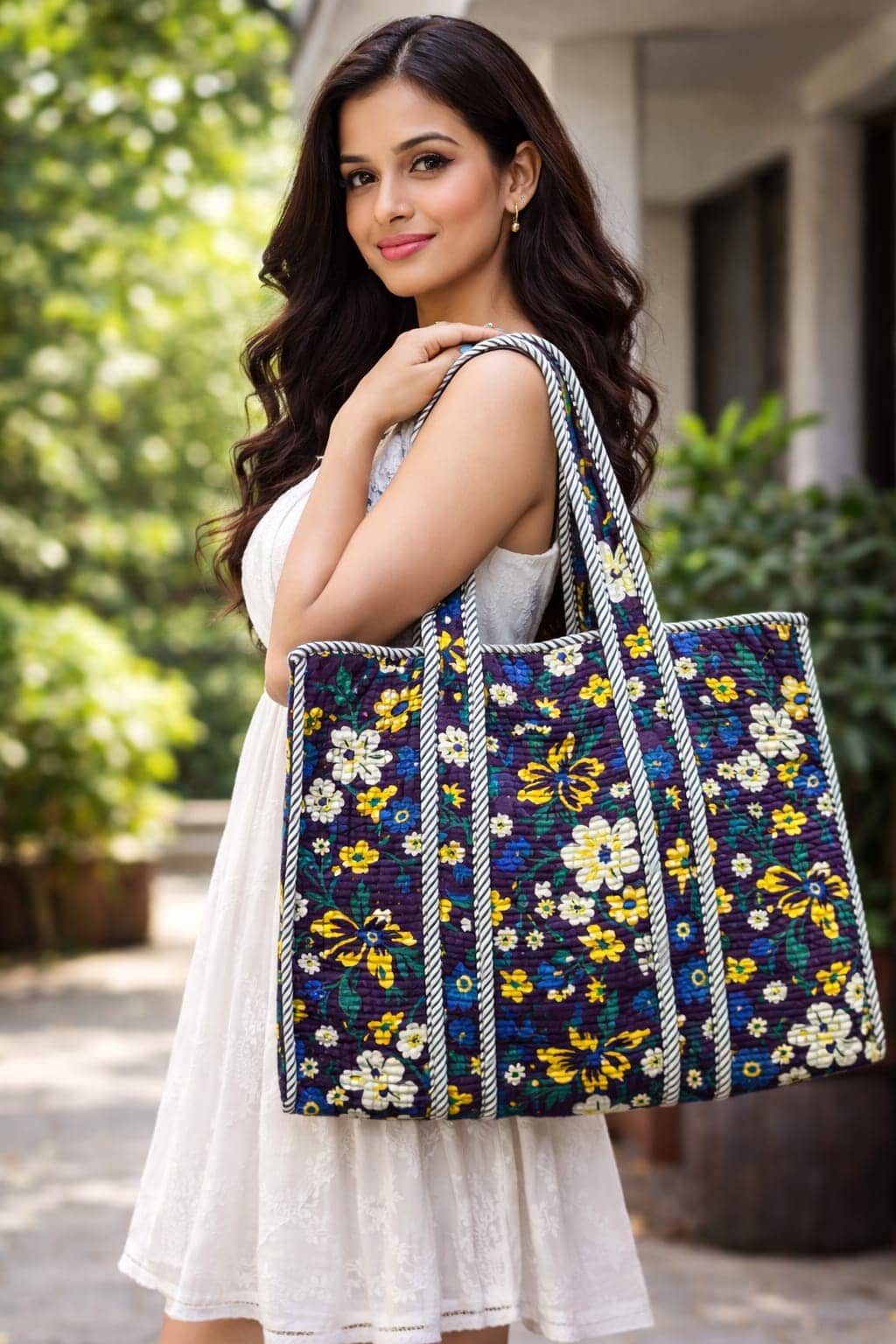 Frionkandy Tote Bag Cotton Set of 1 ( Navy Blue ) - Handbags | Buy online on ZillyBuy