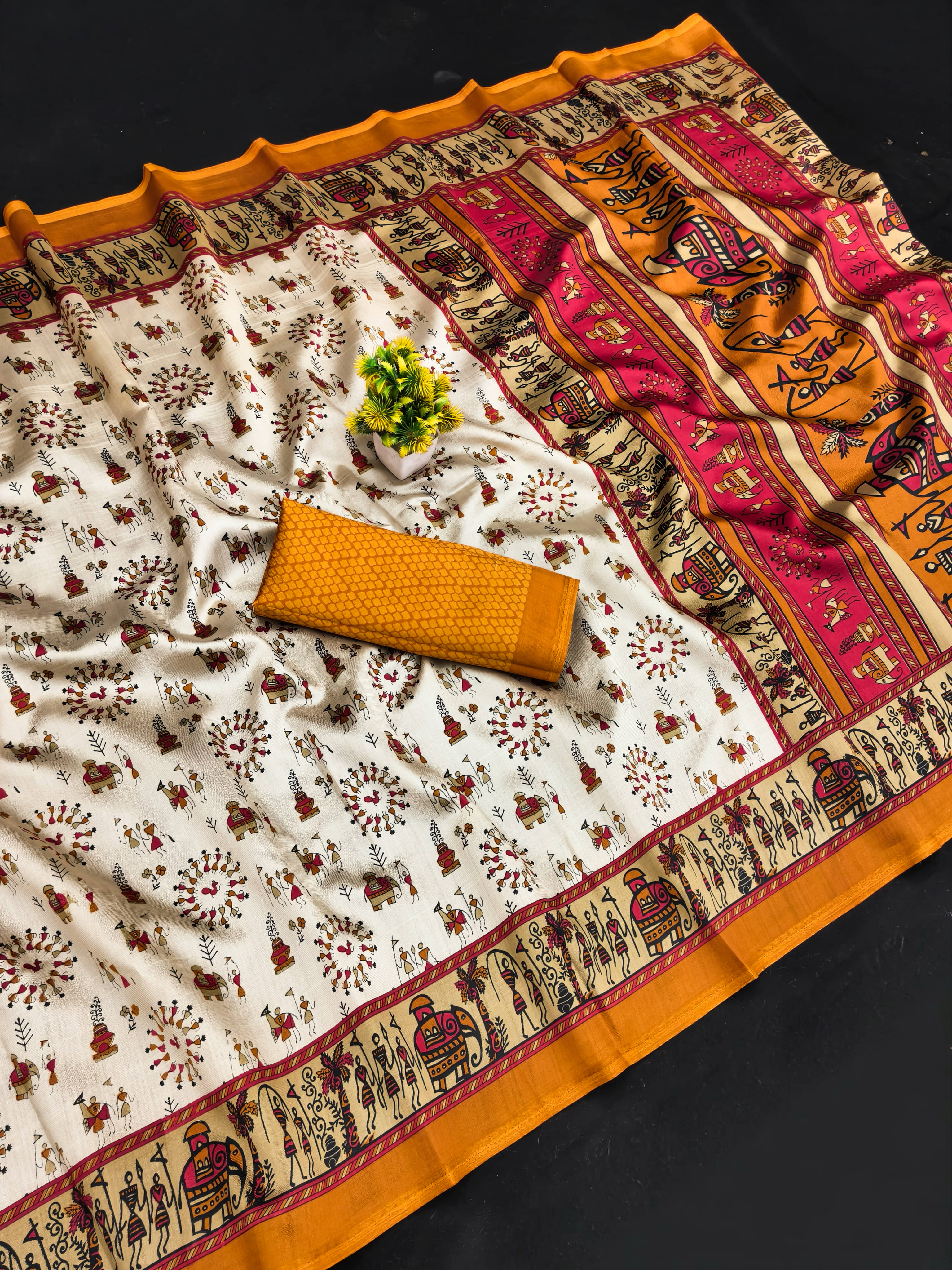Kanooda Prints Art Silk Printed Mysore Silk Sarees With Unstitched Blouse Piece ( Black ) - Sarees | Buy online on ZillyBuy